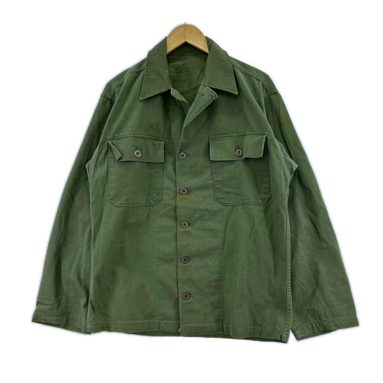 長袖シャツ U.S. ARMY M-47 ミリタリーシャツ 緑 ヘリンボーン グリーン