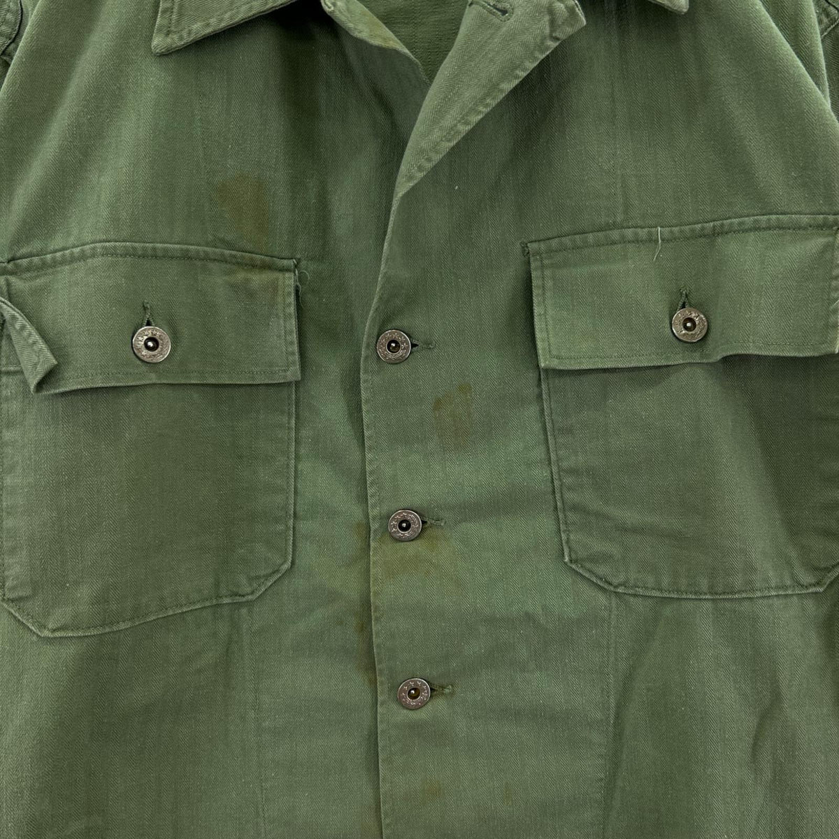 長袖シャツ U.S. ARMY M-47 ミリタリーシャツ 緑 ヘリンボーン グリーン