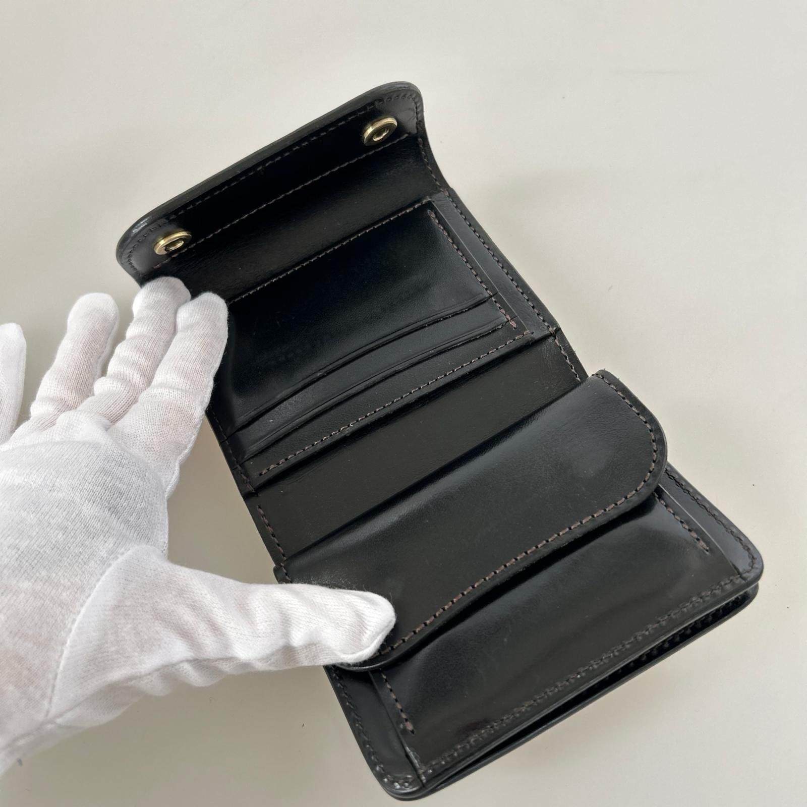 コンパクトウォレット wildswans 三つ折り財布 レザー ブラック ブラック