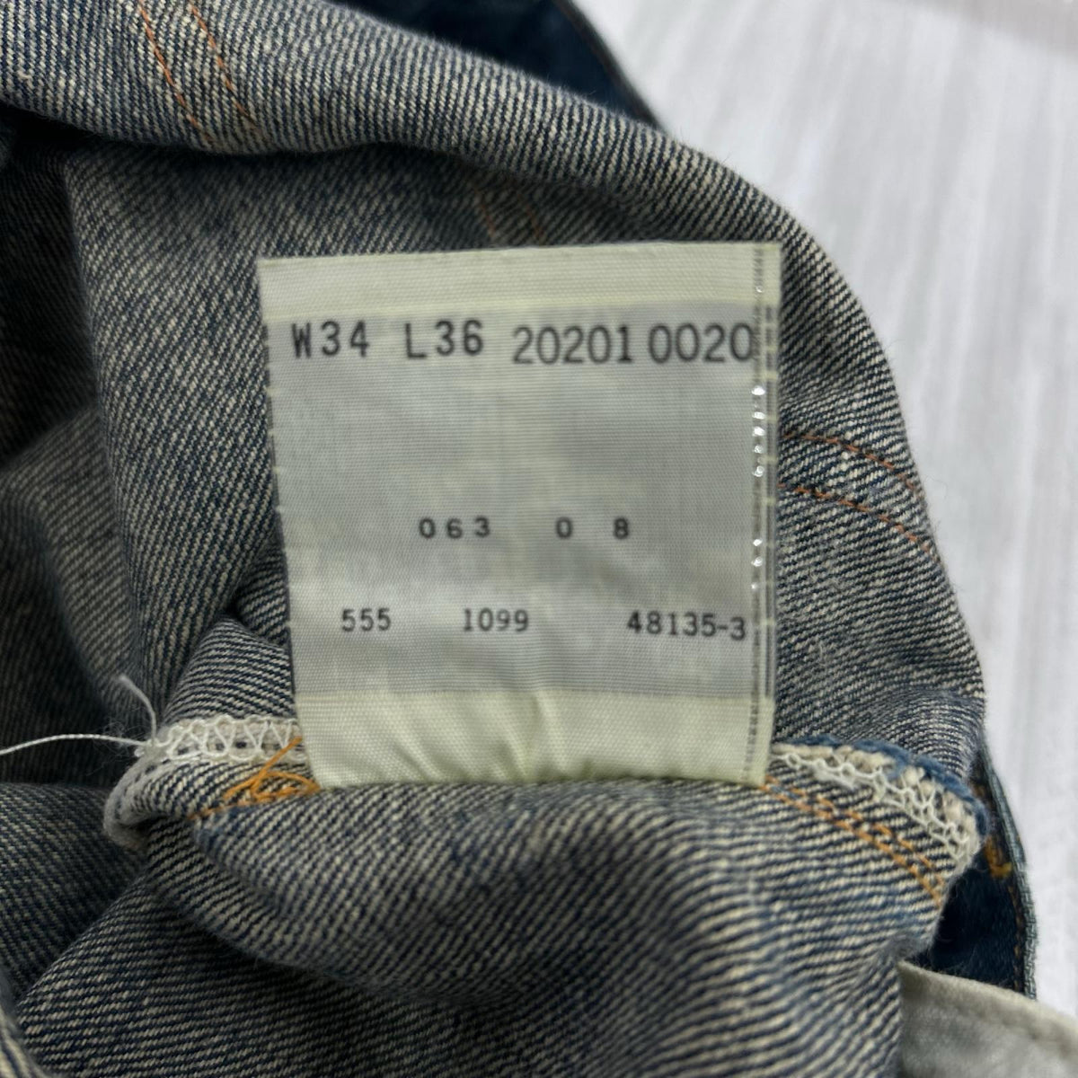 デニムパンツ 201 USA製 裏刻印555 シンチバック 34 ネイビー