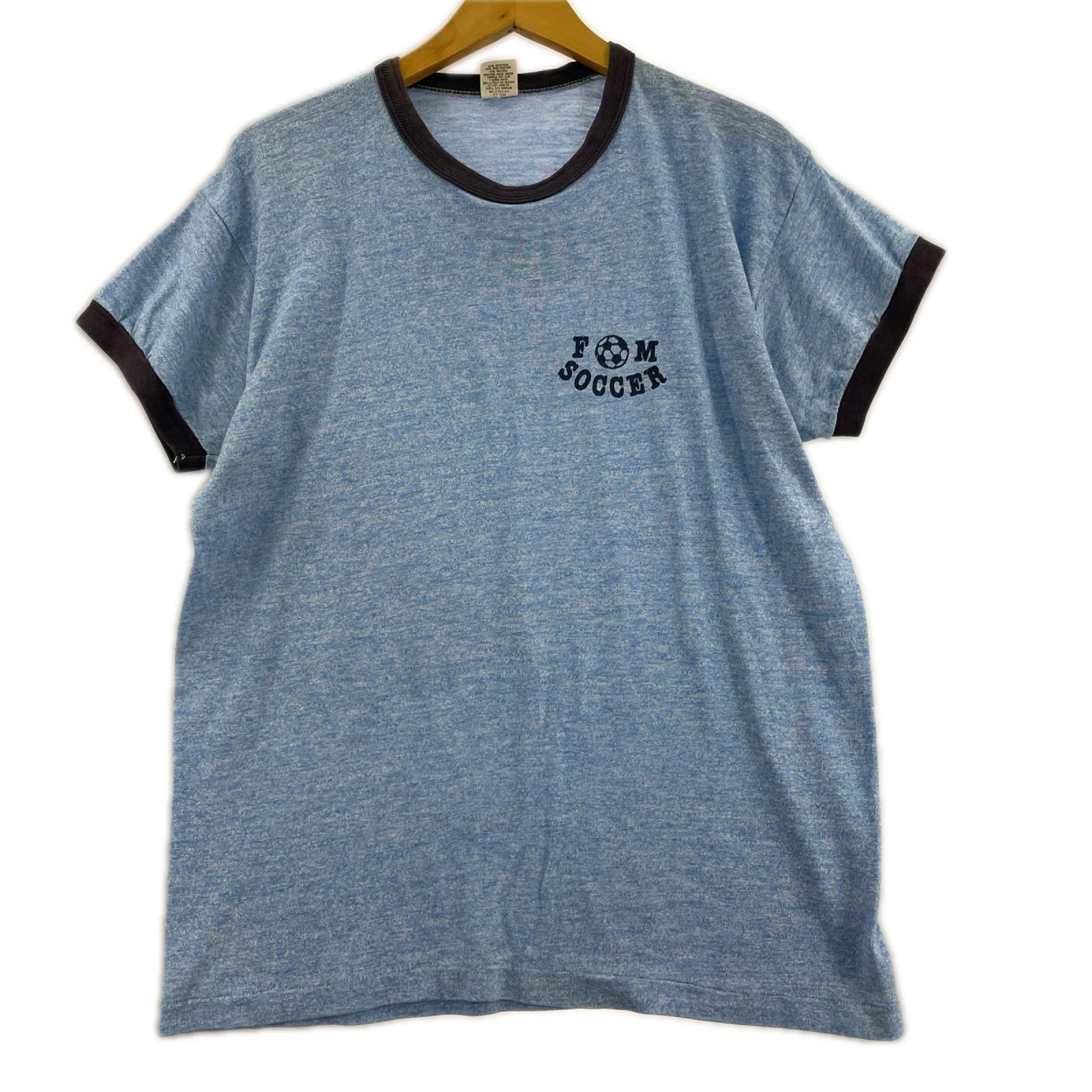 半袖Tシャツ OLD・VINTAGE 80s RUSSELL 金タグ リンガーTEE 青 (L) L ブルー