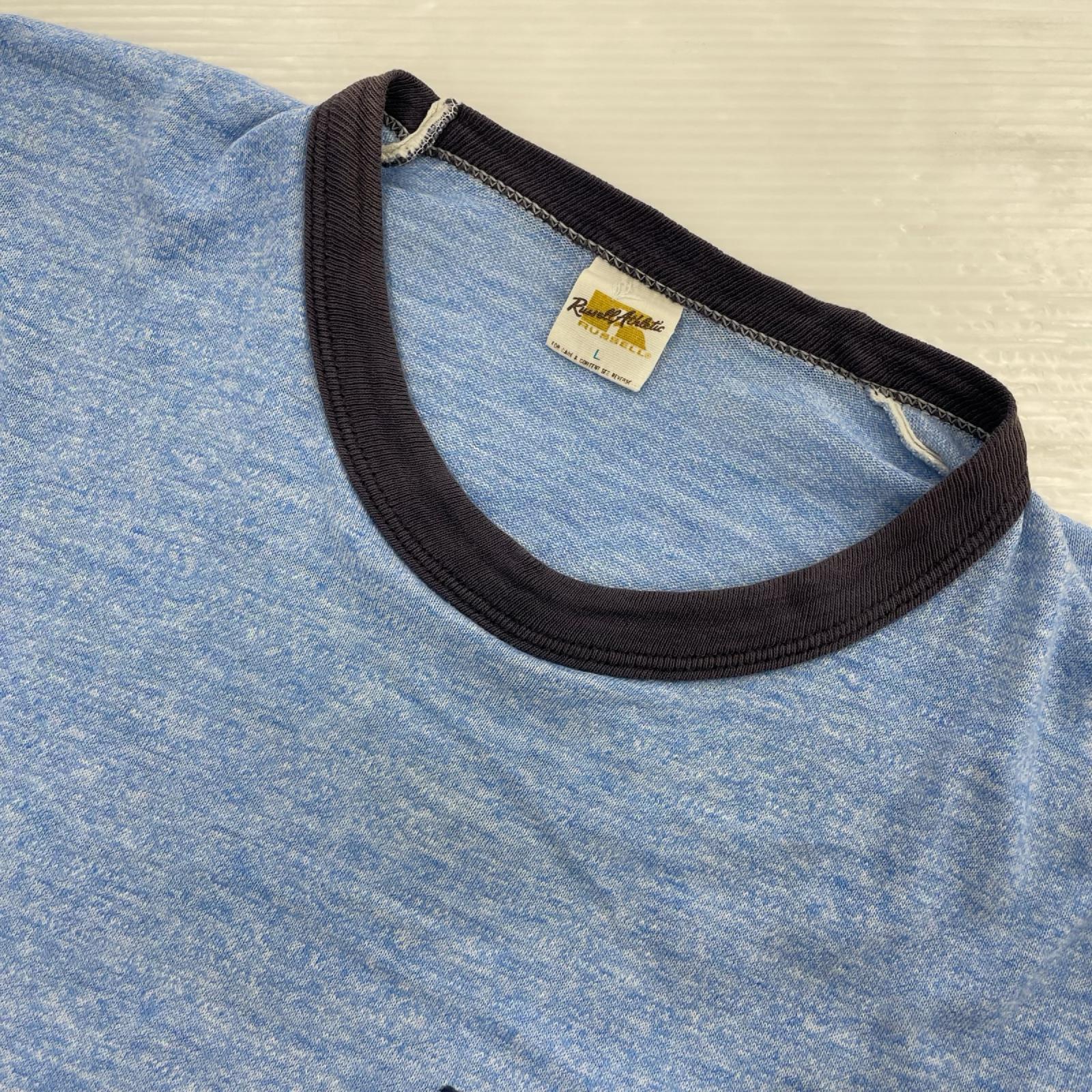 半袖Tシャツ OLD・VINTAGE 80s RUSSELL 金タグ リンガーTEE 青 (L) L ブルー