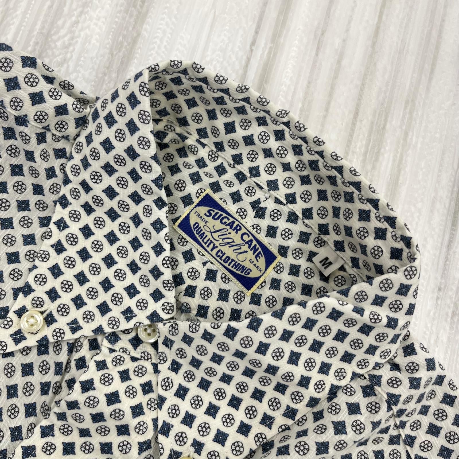 長袖シャツ SUGAR CANE 4oz. SATEEN PRINT WORK SHIRT M 総柄 M ホワイト