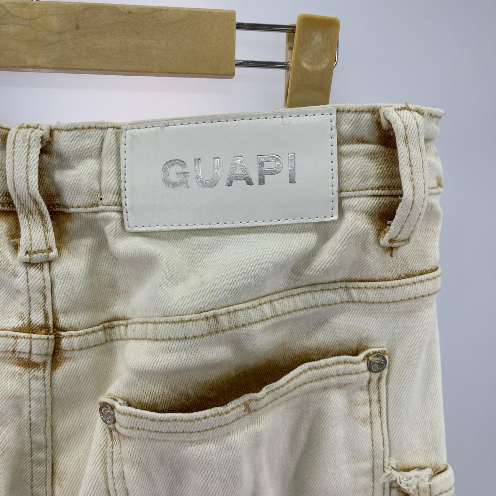 デニムパンツ GUAPI 加工ボンテージカーゴデニムパンツ アイボリー (30) 30