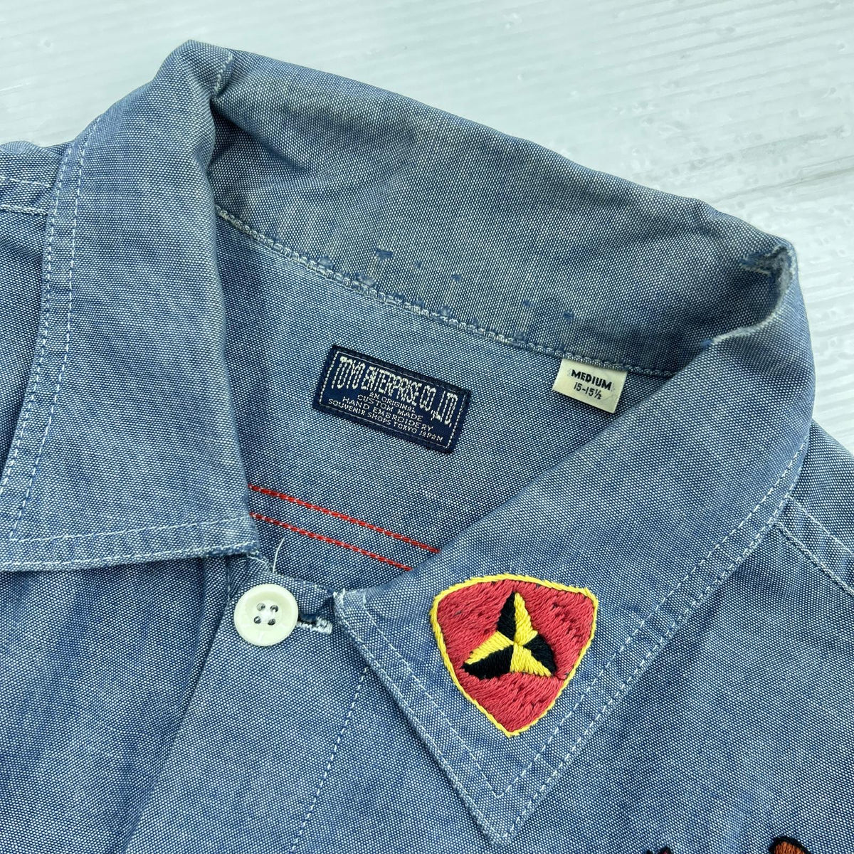 長袖シャツ 東洋エンタープライズ 刺繍 シャンブレーシャツ (M) M ブルー