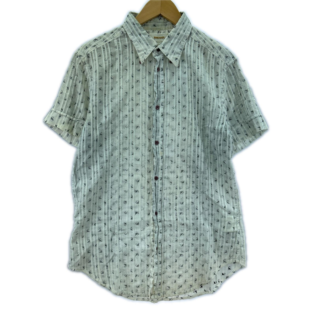 半袖シャツ DIESEL 金タグ 鮫総柄 シャツ (L) L