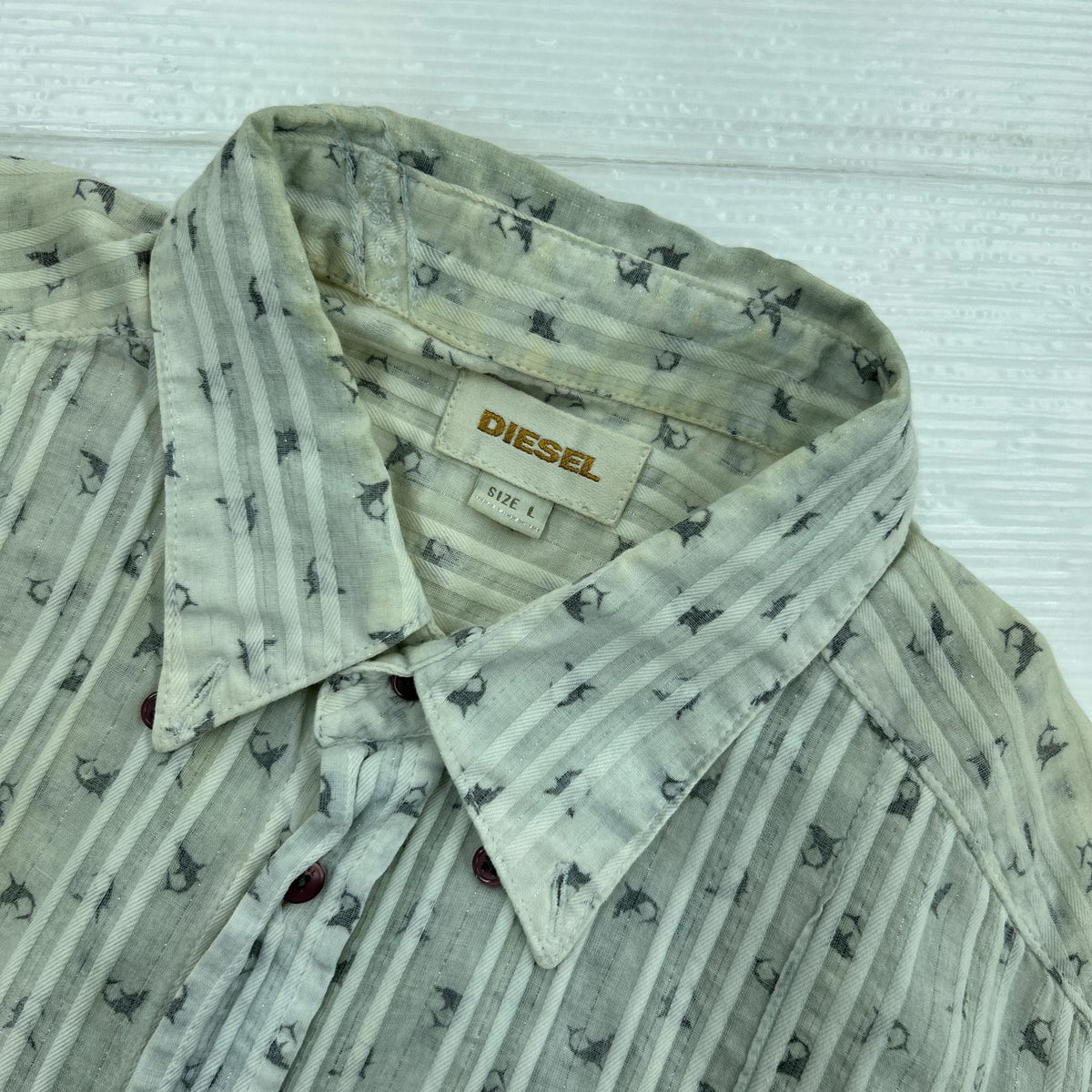 半袖シャツ DIESEL 金タグ 鮫総柄 シャツ (L) L