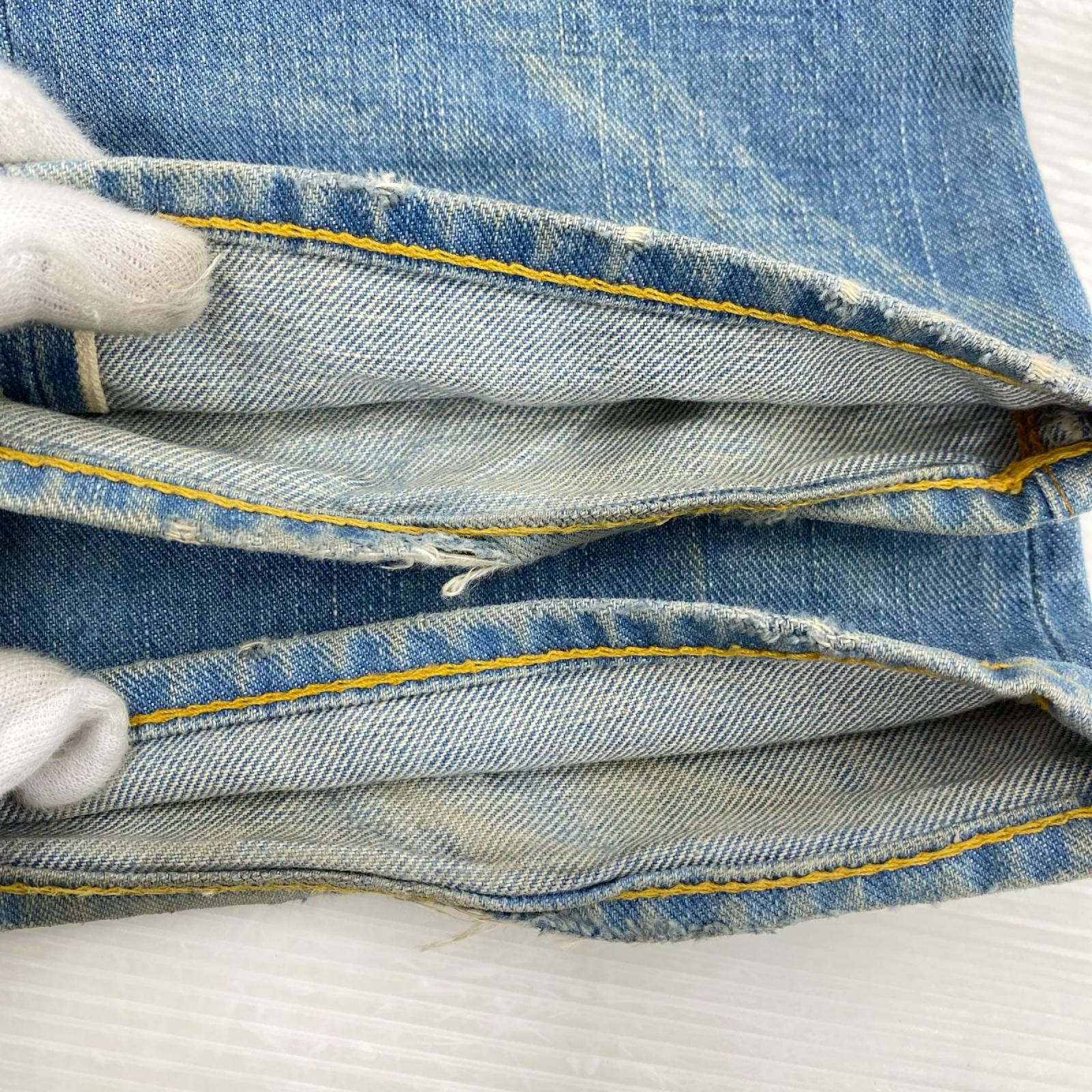 デニムパンツ ダメージ加工 ストレートデニムパンツ W28 紺 ブルー