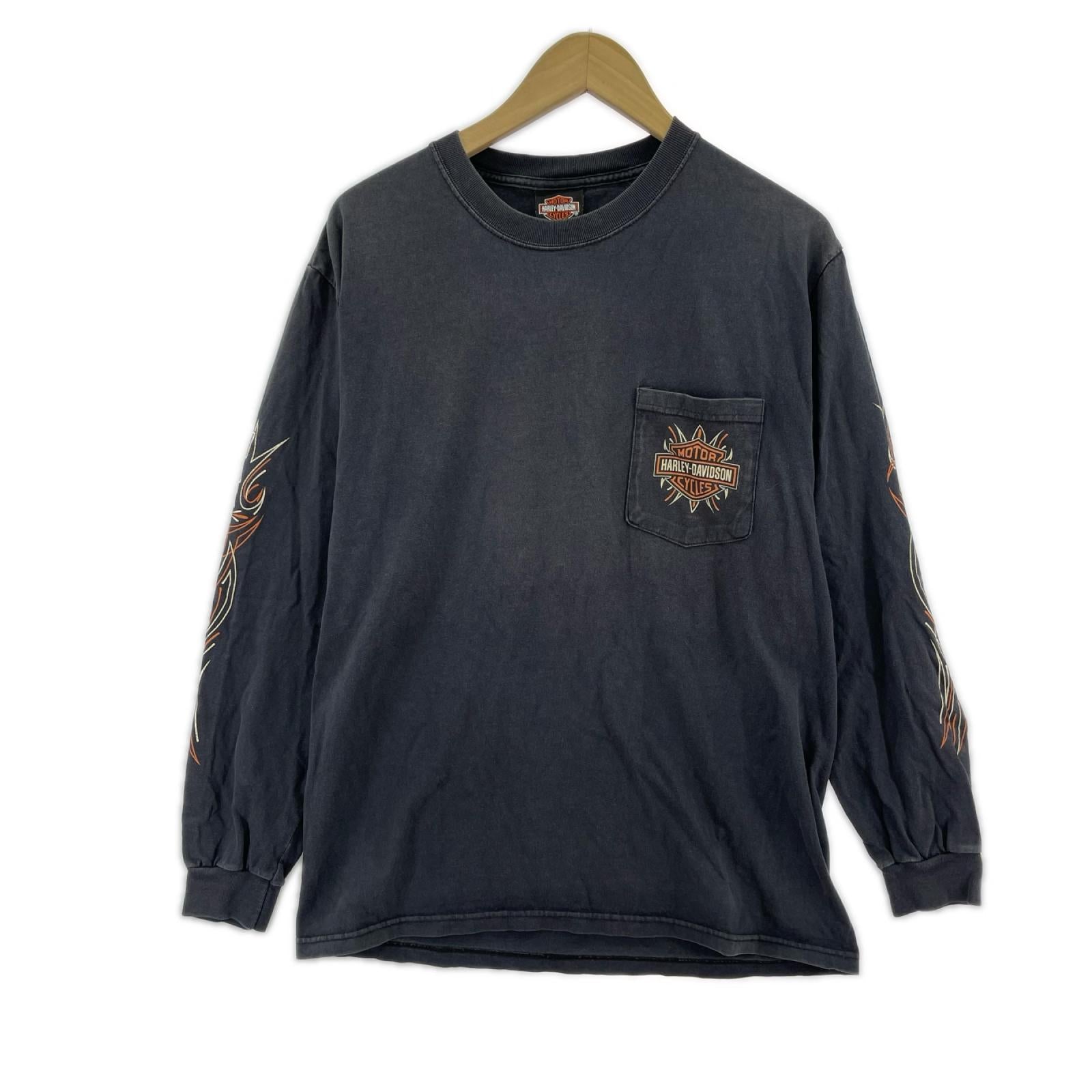 長袖Tシャツ 00s フレイム ポケット 黒 (M) M ブラック