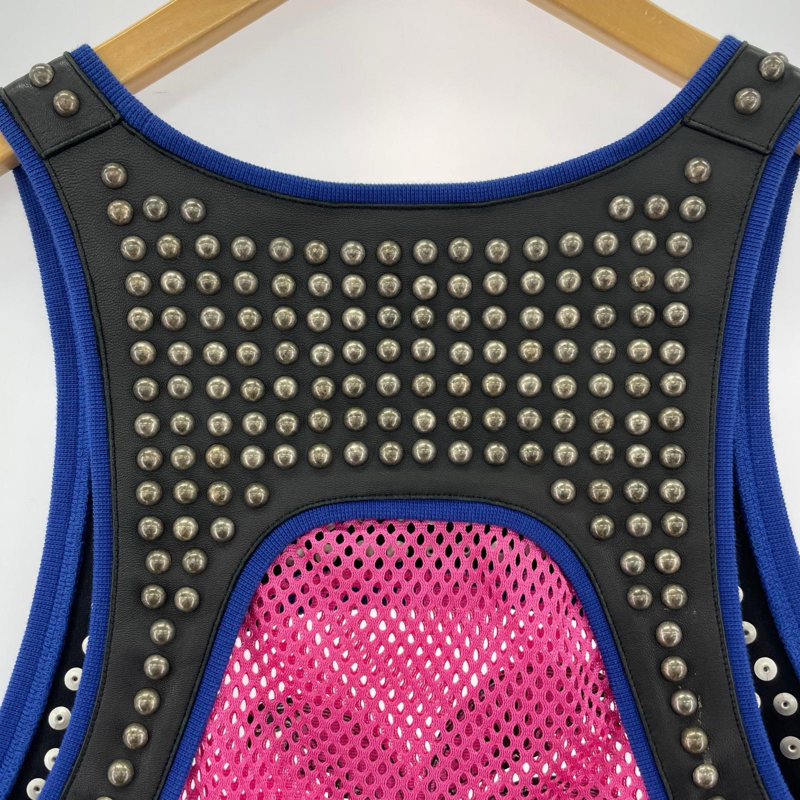 タンクトップ DSQUARED2 スタッズメッシュタンクトップ XS ブラック×ピンク