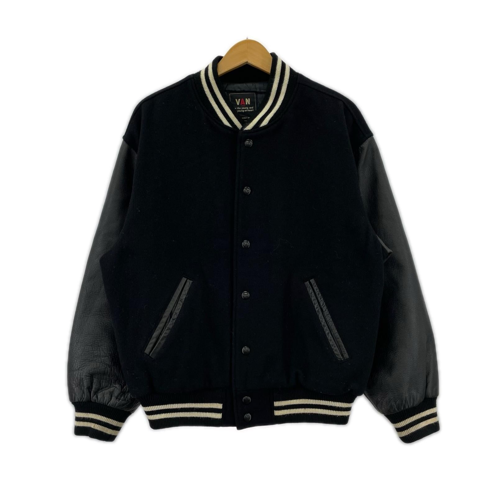 ブルゾン OLD VAN アーチロゴ 袖レザースタジャン(L) L ブラック