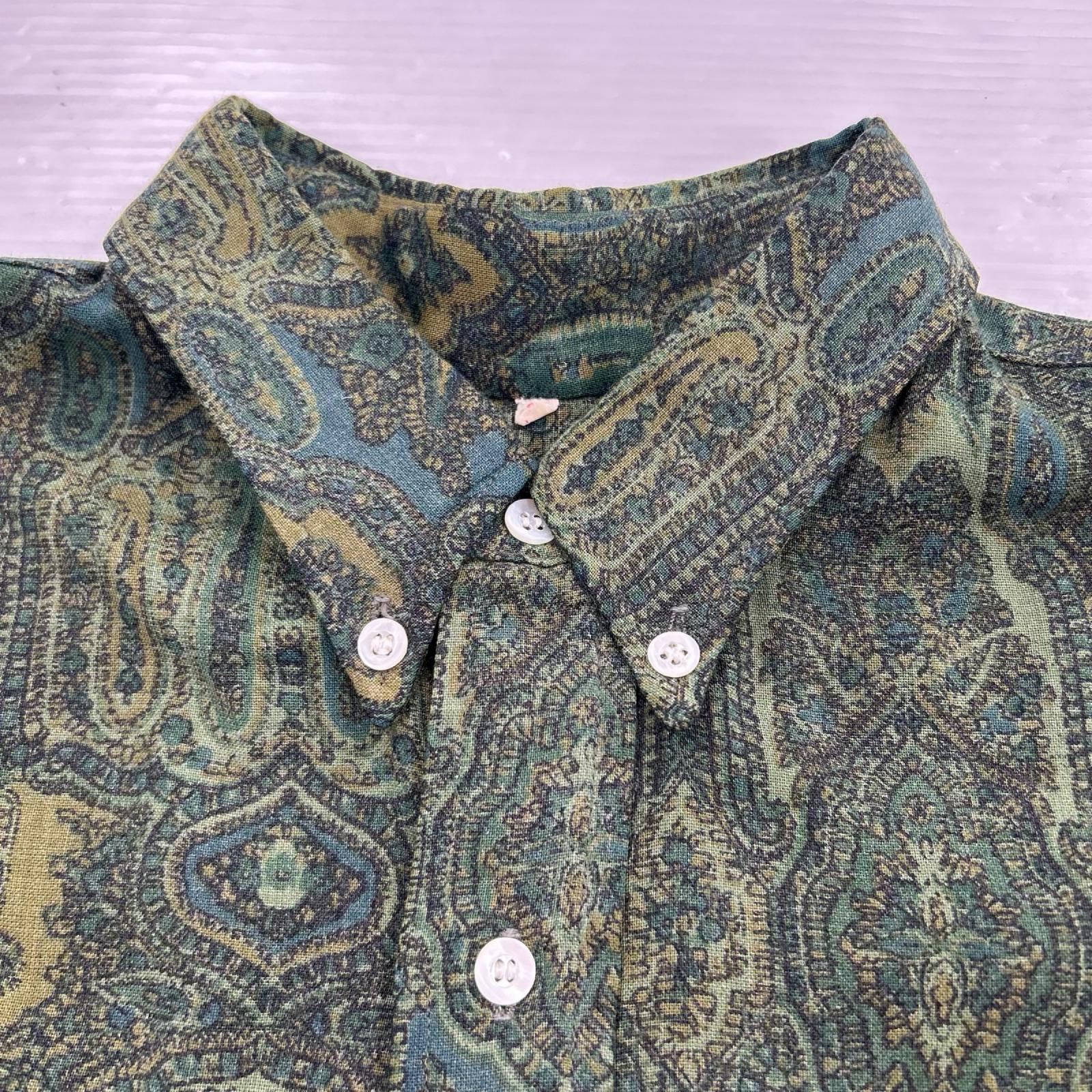 半袖シャツ 60-70s POシャツ 総柄 ペイズリー L グリーン