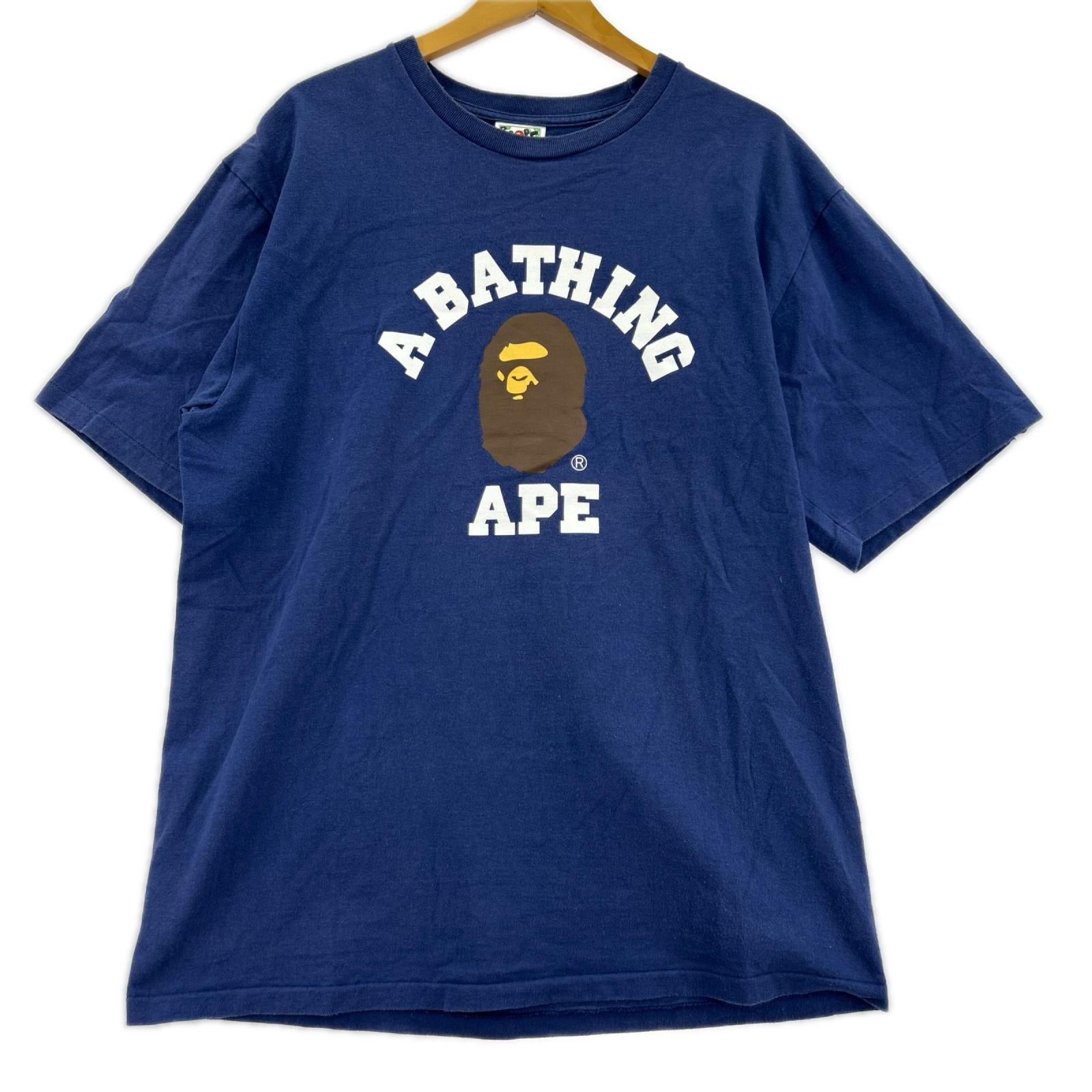 半袖Tシャツ APE ロゴプリントTEE 紺 (XL) ネイビー