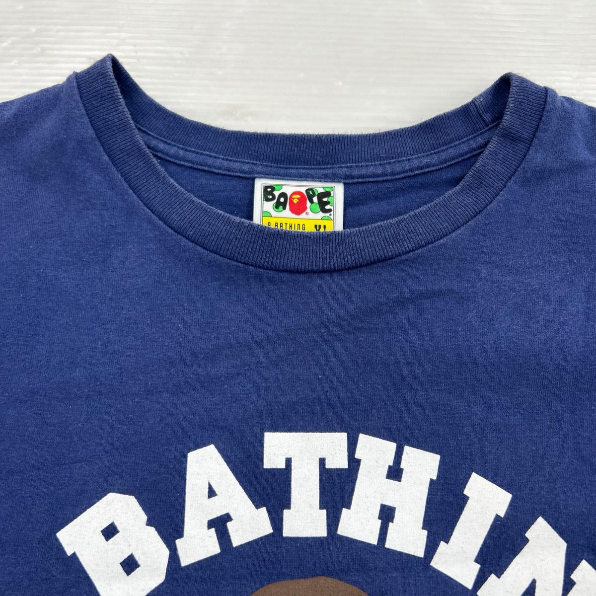 半袖Tシャツ APE ロゴプリントTEE 紺 (XL) ネイビー