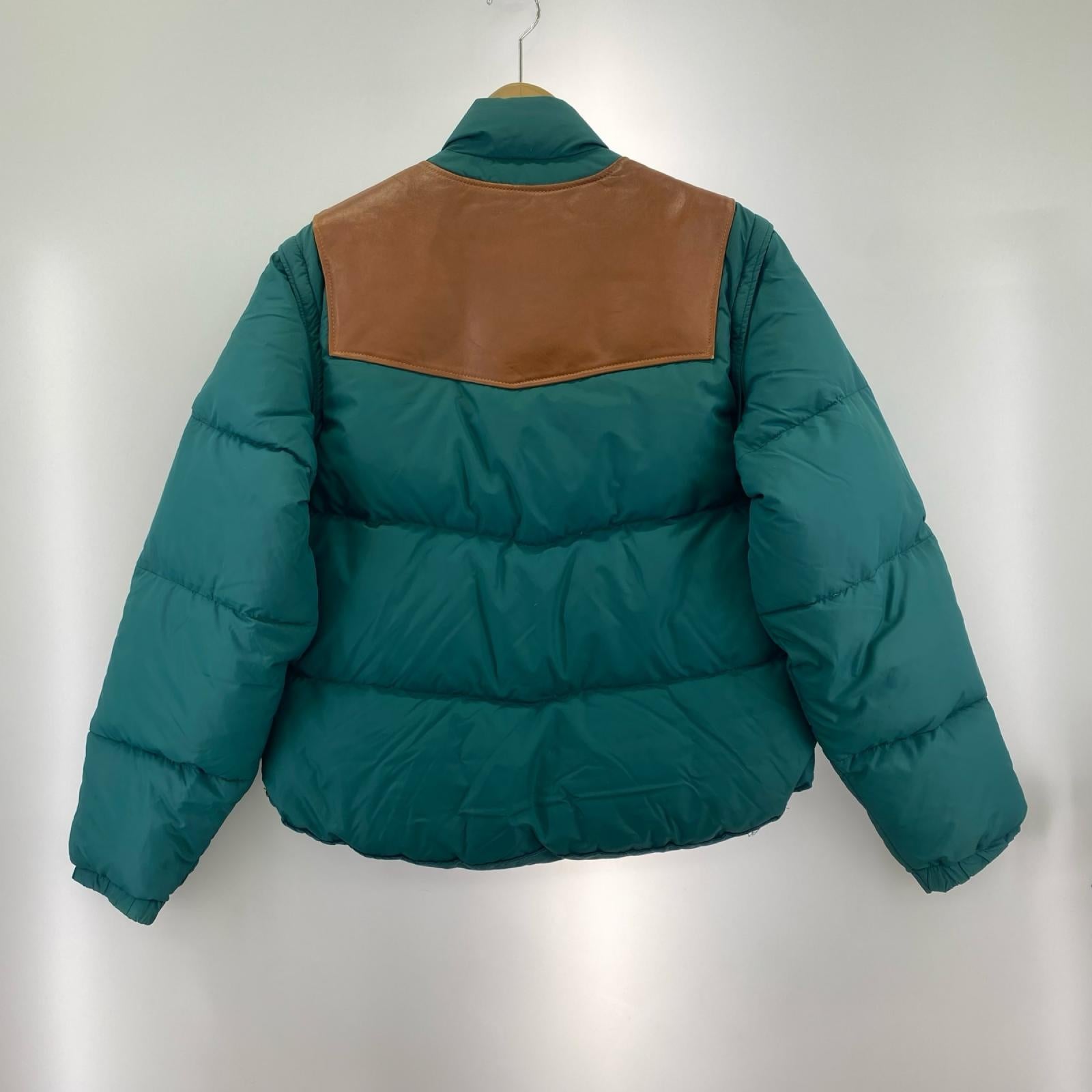 ダウンジャケット Schott 2WAY ダウン レザーベスト 緑 44