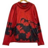 長袖Tシャツ 変形ネック タイダイ 赤 (M) M レッド