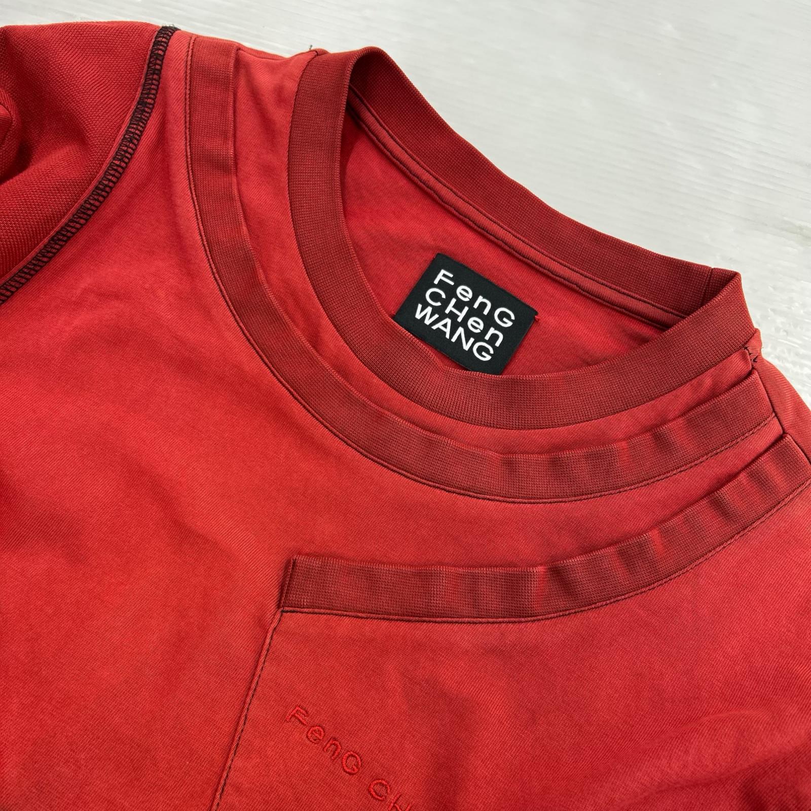 長袖Tシャツ 変形ネック タイダイ 赤 (M) M レッド