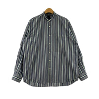長袖シャツ TECH BAND COLLAR SHIRTS L/S STRIPE 紺 S ネイビー