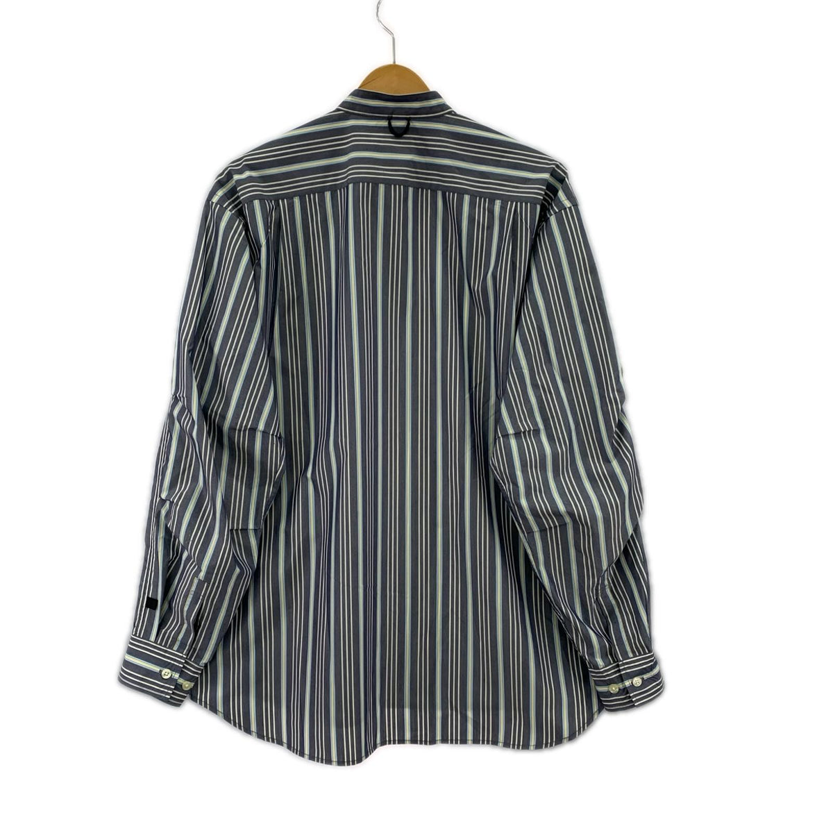長袖シャツ TECH BAND COLLAR SHIRTS L/S STRIPE 紺 S ネイビー