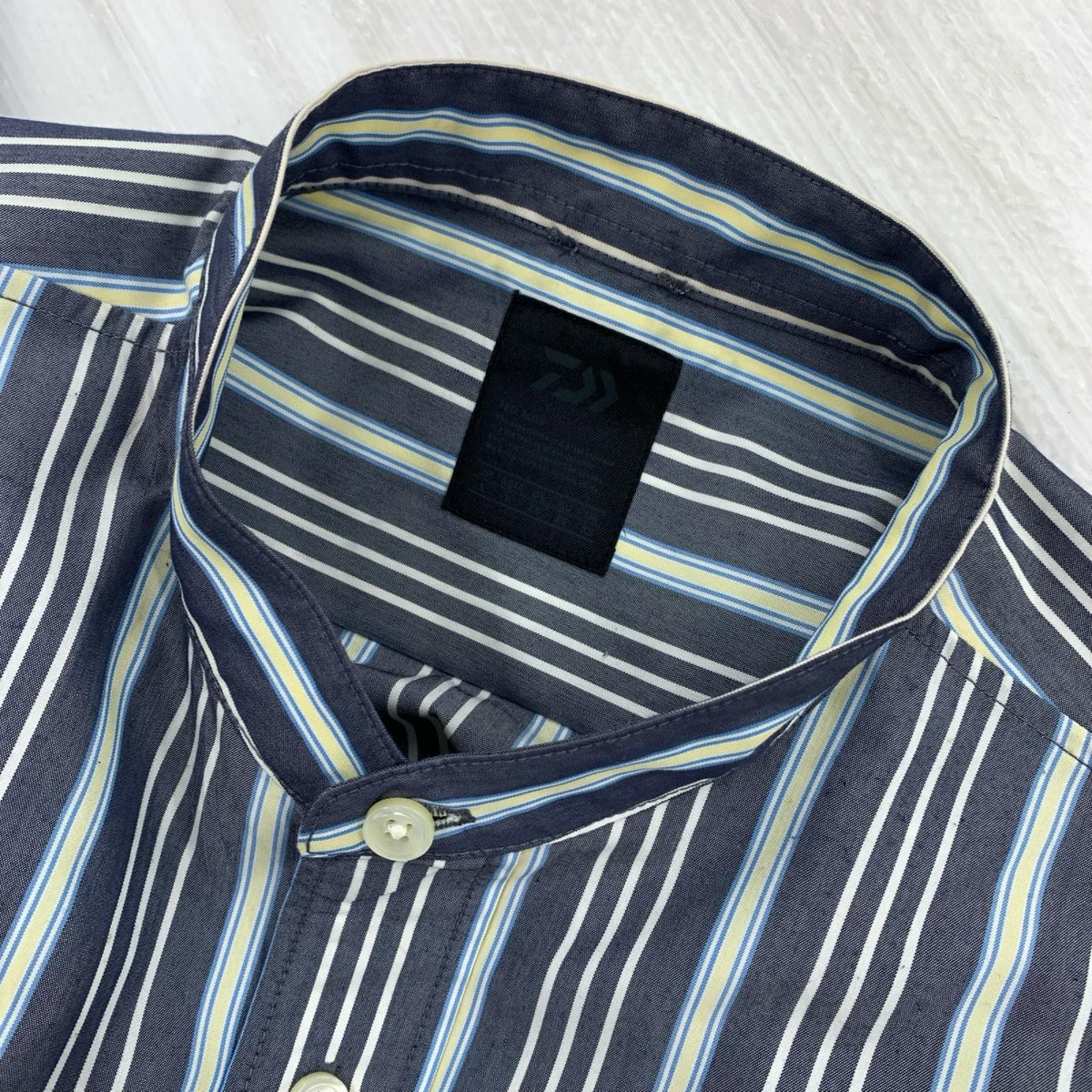 長袖シャツ TECH BAND COLLAR SHIRTS L/S STRIPE 紺 S ネイビー