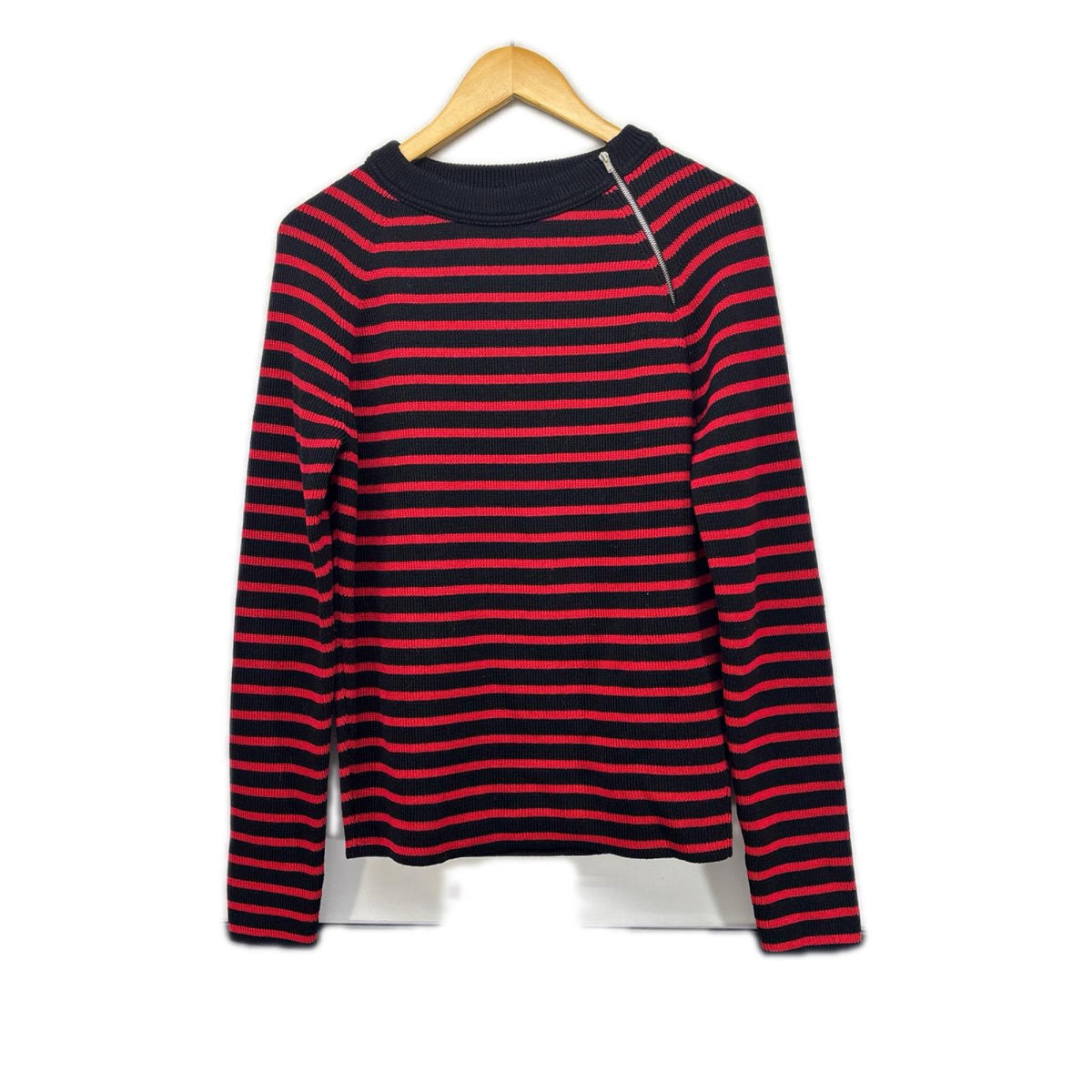 15AW SHOULDER ZIP WOOL BORDER KNIT(S) S