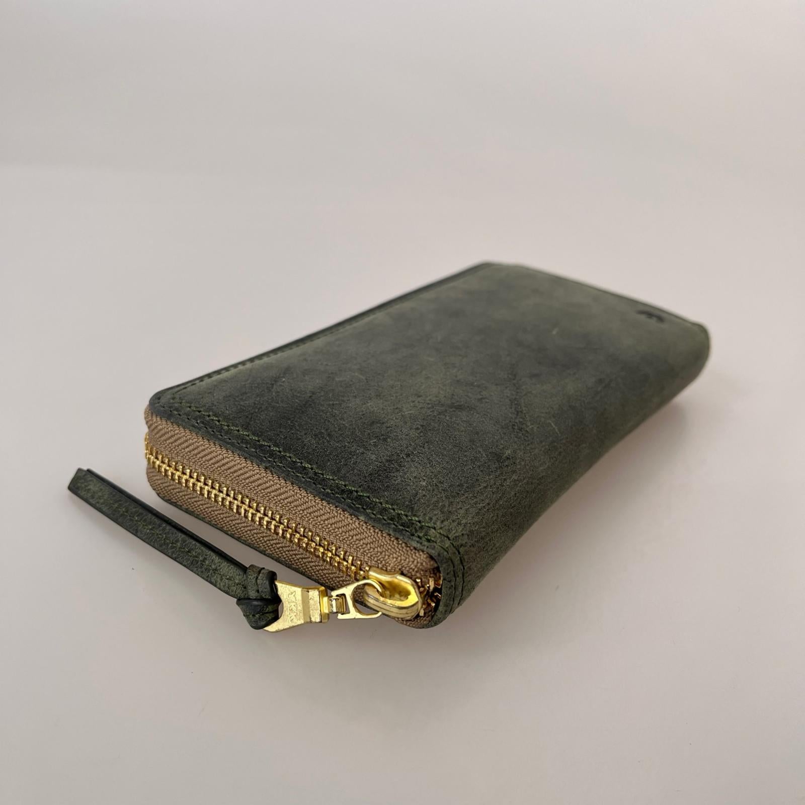長財布 BAGGY PORT KUDU LEATHER ラウンドジップウォレット グリーン