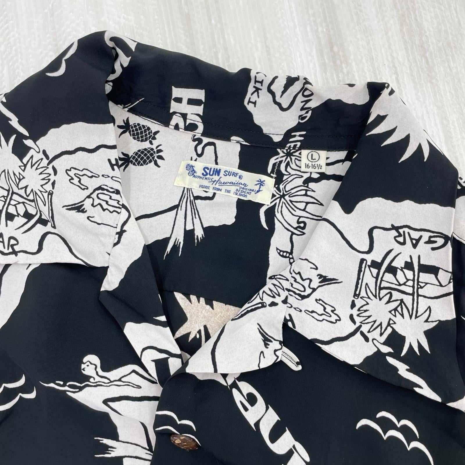 半袖シャツ SHOWING HAWAIIAN ISLAND RAYON HAWAIIAN L L ブラック
