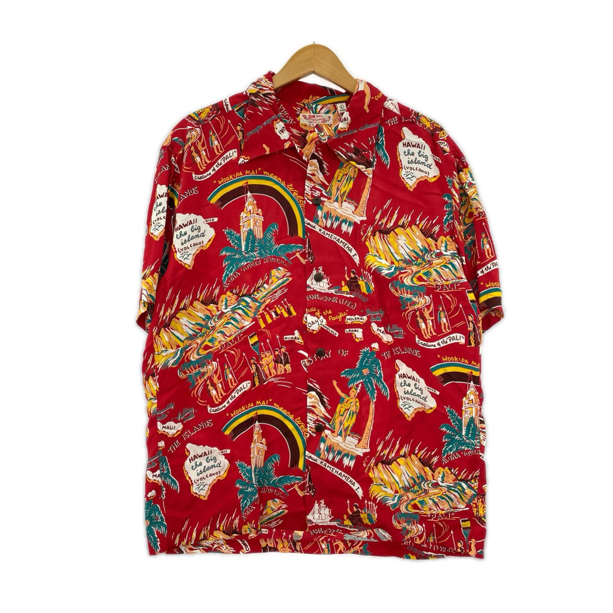 半袖シャツ Hawaiian Shirt“HISTORY OF THE ISLANDS” L レッド
