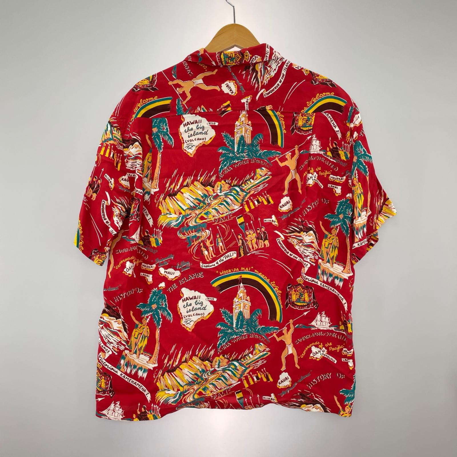 半袖シャツ Hawaiian Shirt“HISTORY OF THE ISLANDS” L レッド