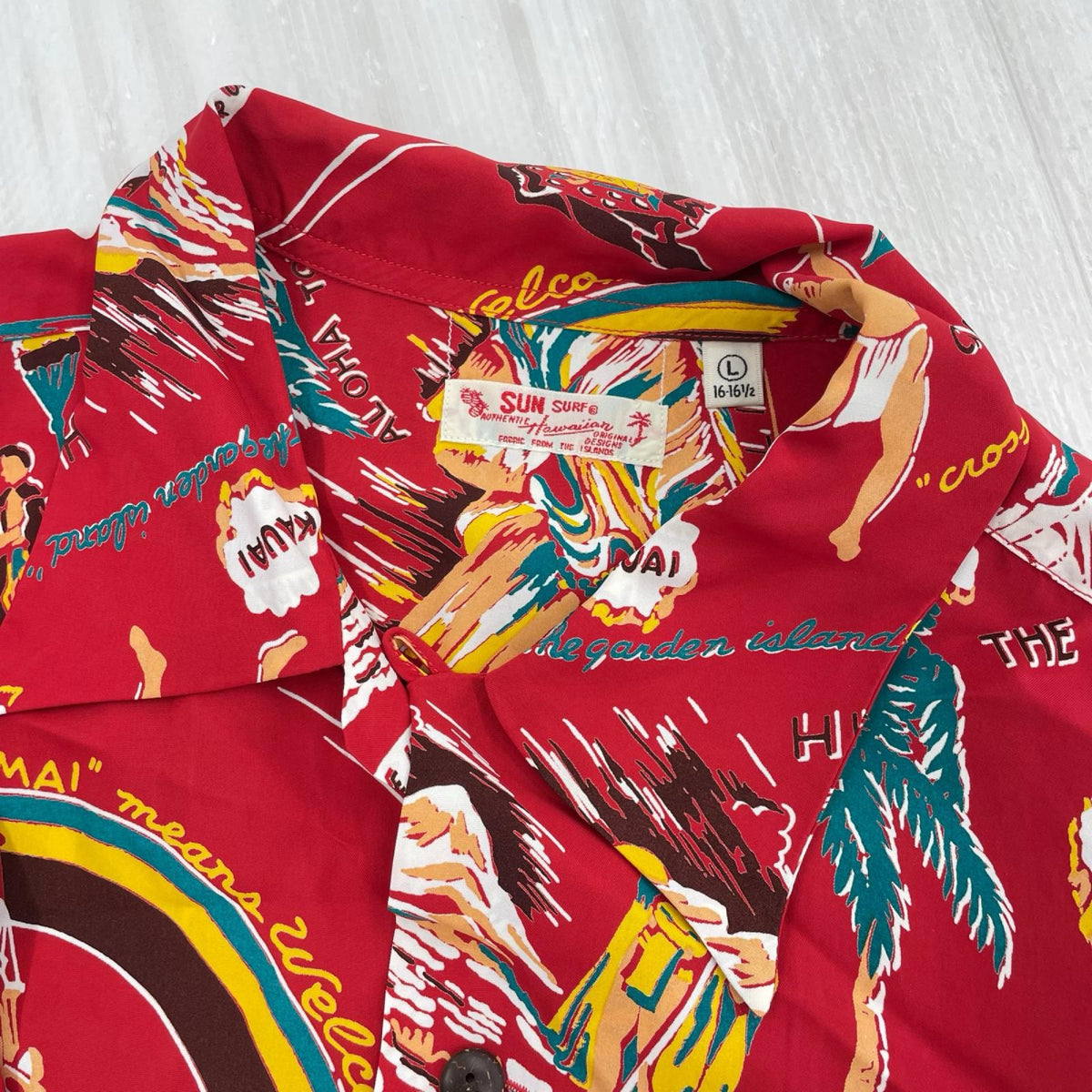 半袖シャツ Hawaiian Shirt“HISTORY OF THE ISLANDS” L レッド