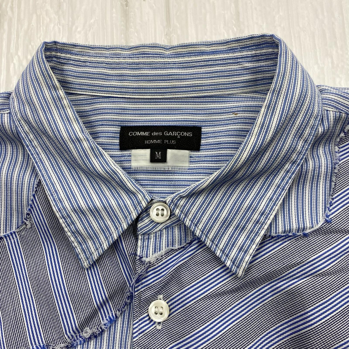 長袖シャツ HOMME PLUS ストライプ パッチワーク M M