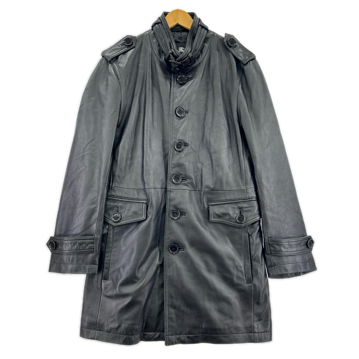 ジャケット ラムレザートレンチコート 黒 (M) M ブラック