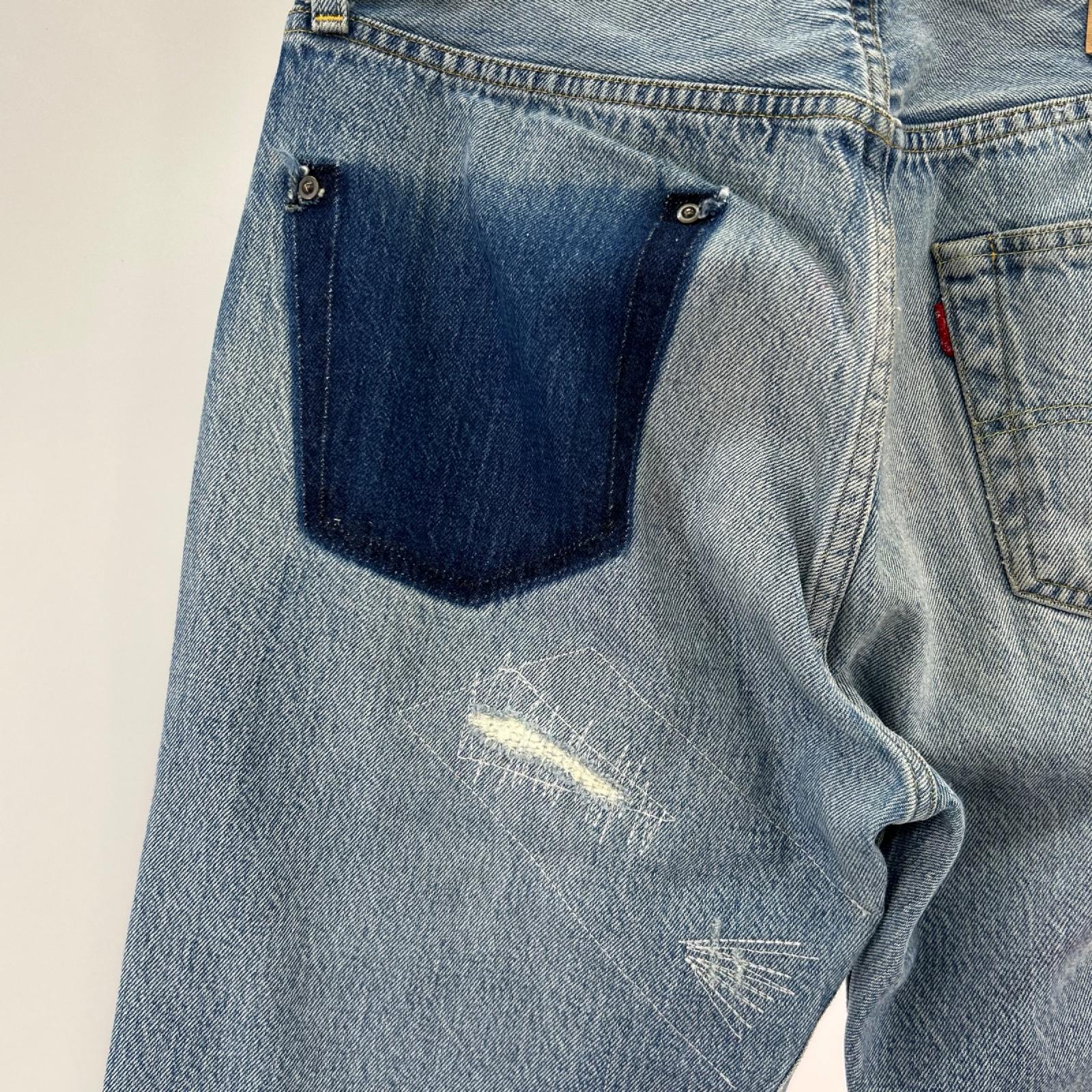 デニムパンツ LEVI'S VINTAGE CLOTHING 1955モデル 501XX リペア加工デニム 28 ブルー