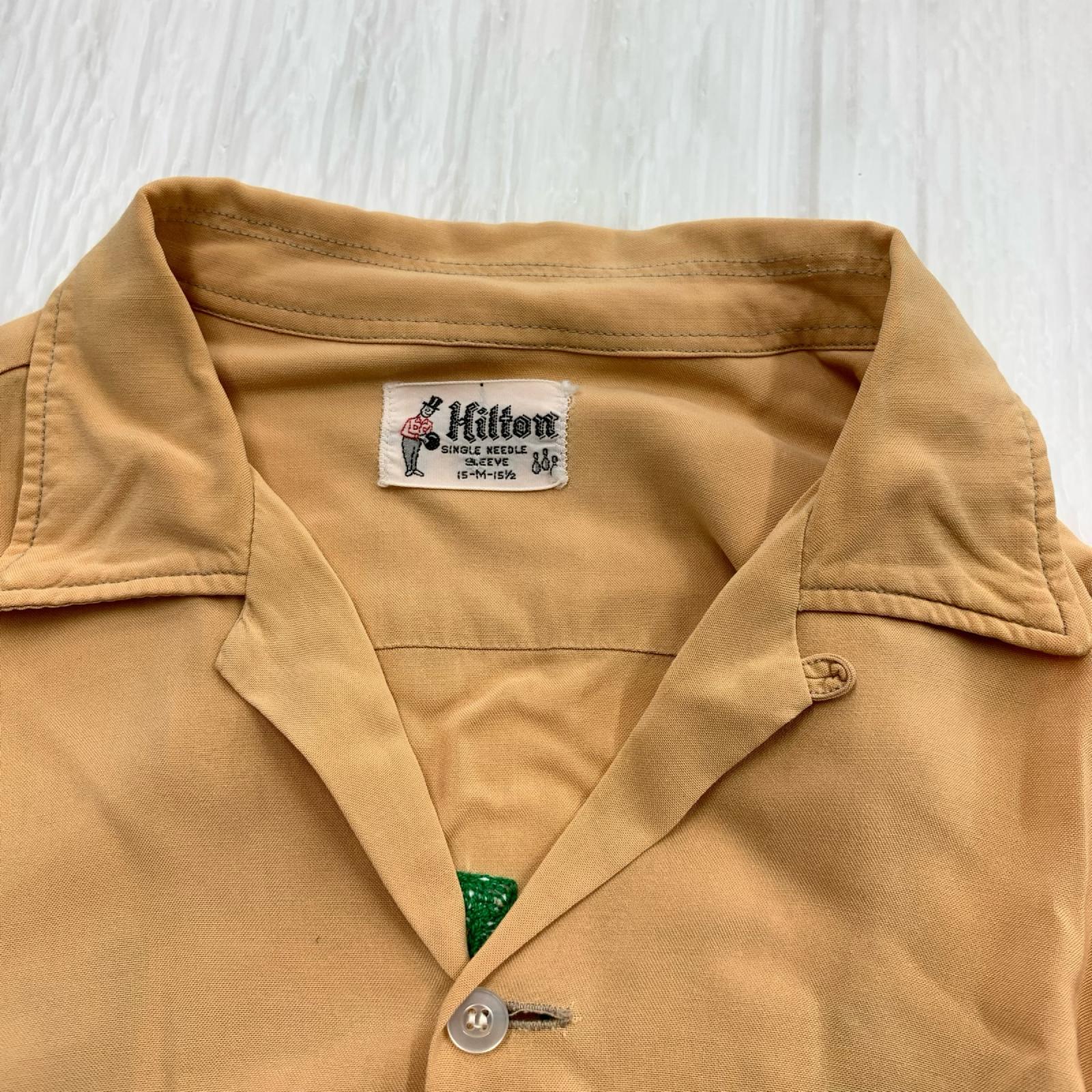 半袖シャツ Hilton 50s-60s チェーンステッチ ボウリングシャツ オレンジ M オレンジ
