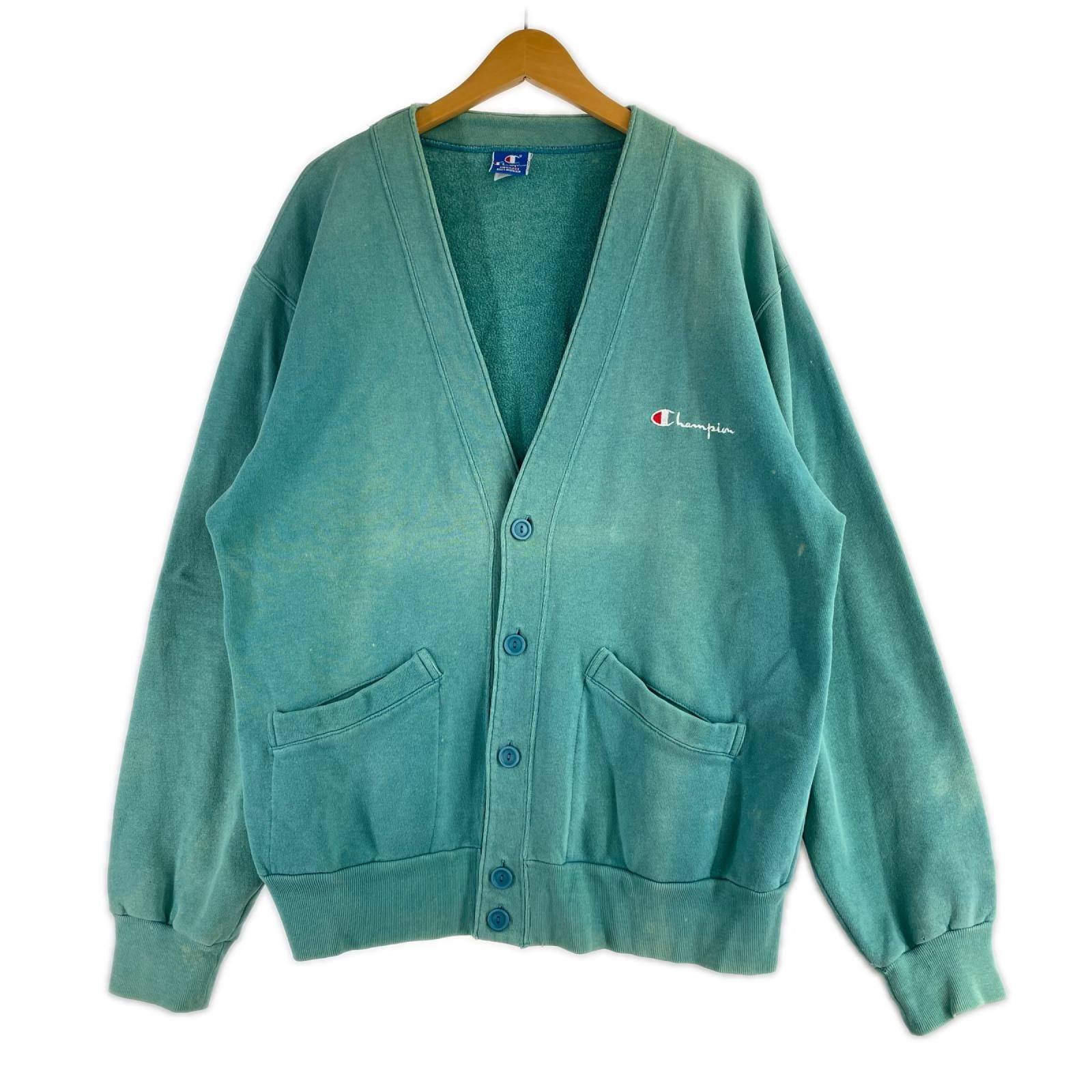 カーディガン 83~85年 USA製 胸元ロゴ ミントグリーン (XL)