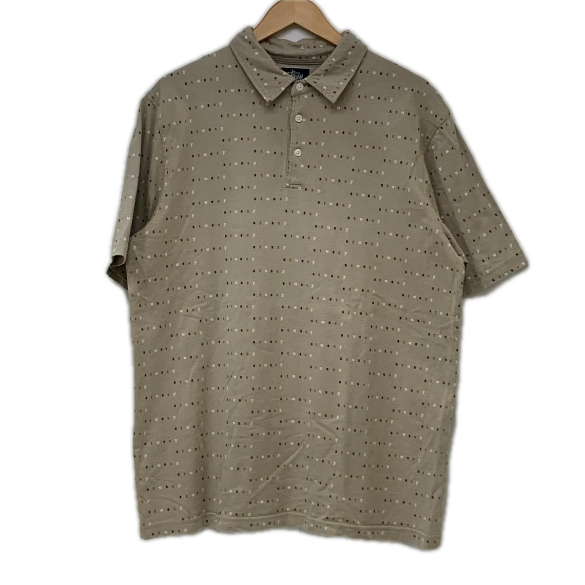 ポロシャツ STUSSY 紺タグ マルチロゴ S/Sポロシャツ XL ベージュ ベージュ