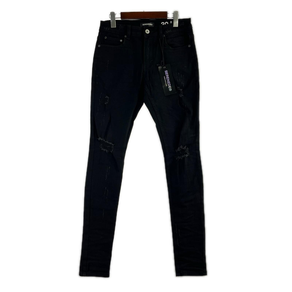 デニムパンツ SERENEDE FITTED DENIM スキニーダメージデニム W30 ブラック