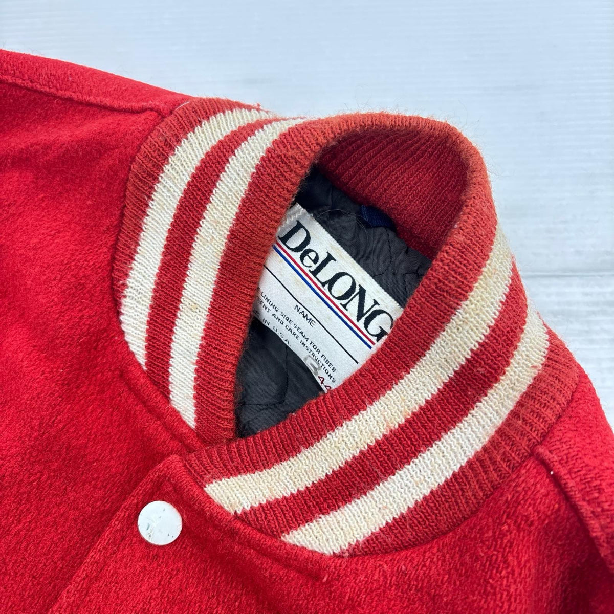 ジャケット DeLONG 90s 袖レザースタジャン レッド 44 レッド