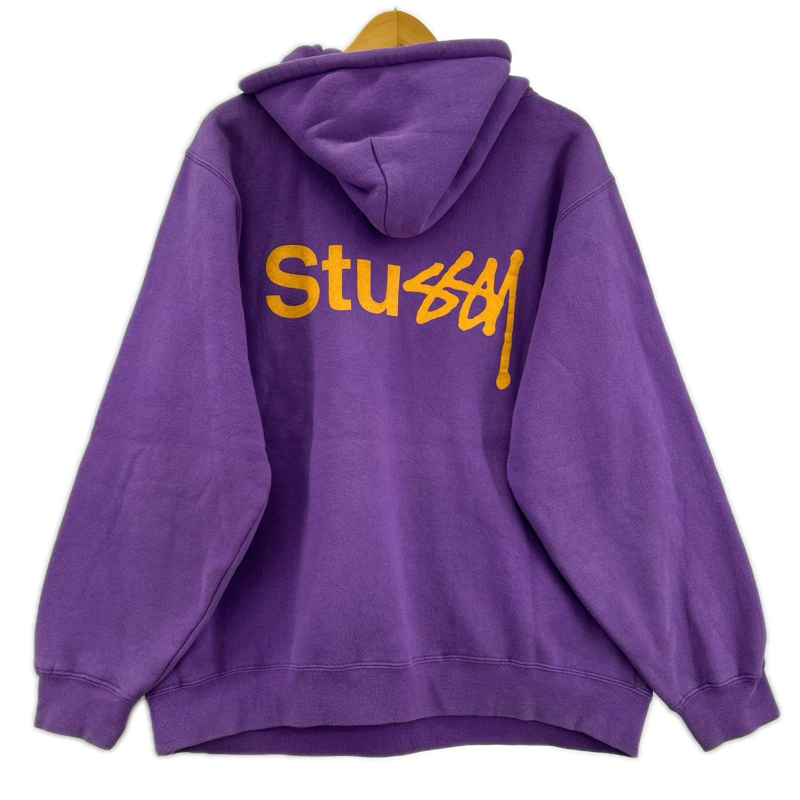 パーカー STUSSY 00S ロゴプリントパーカー M パープル