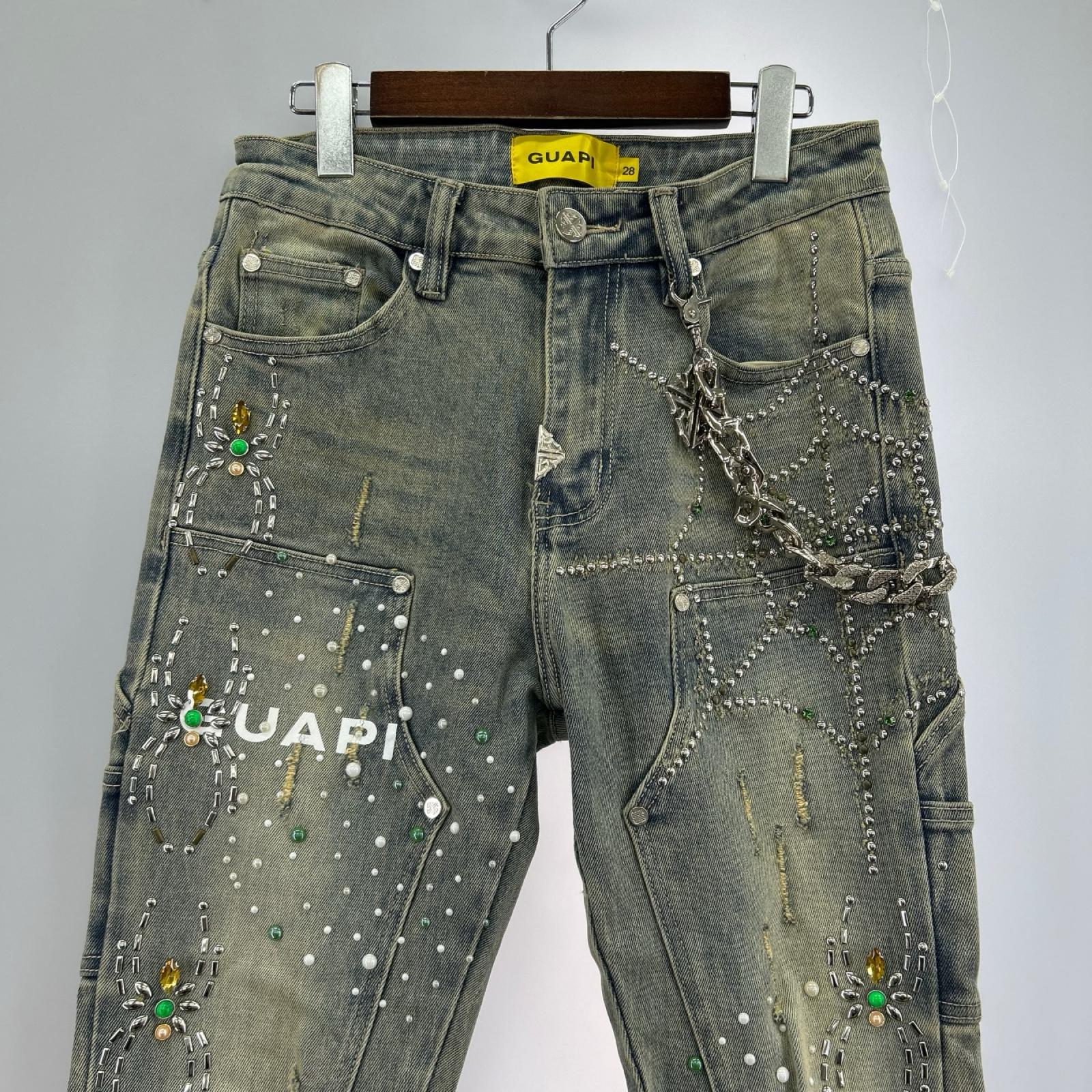 デニムパンツ GUAPI スタッズ デニムパンツ (W28) 28 ブルー
