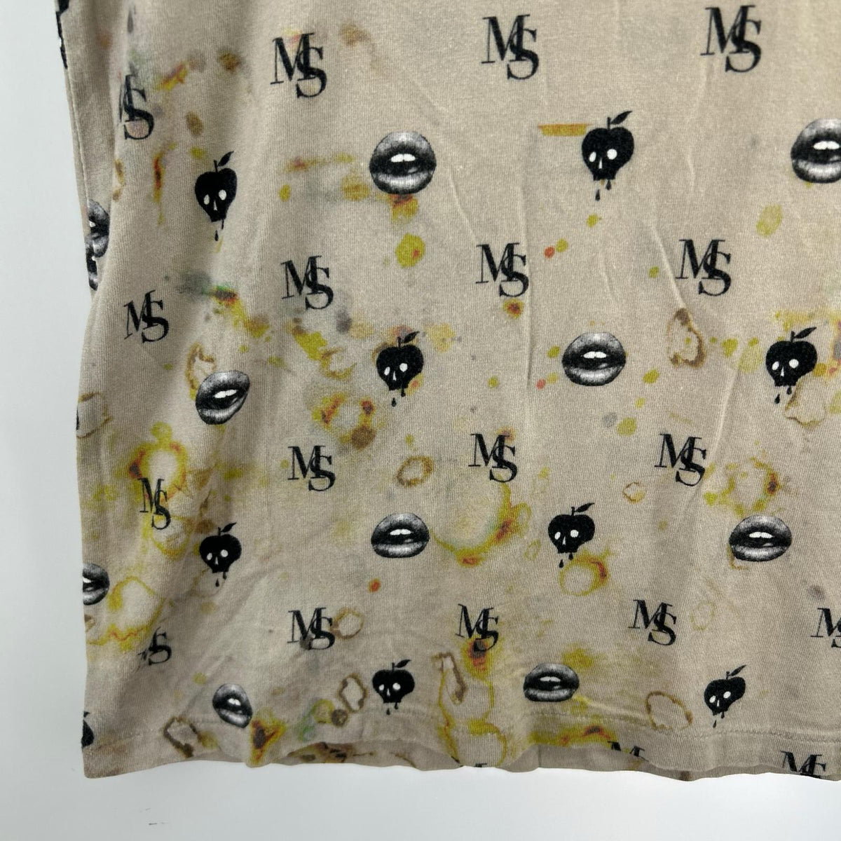 半袖Tシャツ リップスカルアップルデザイン 総柄 ベージュ (M) M ベージュ