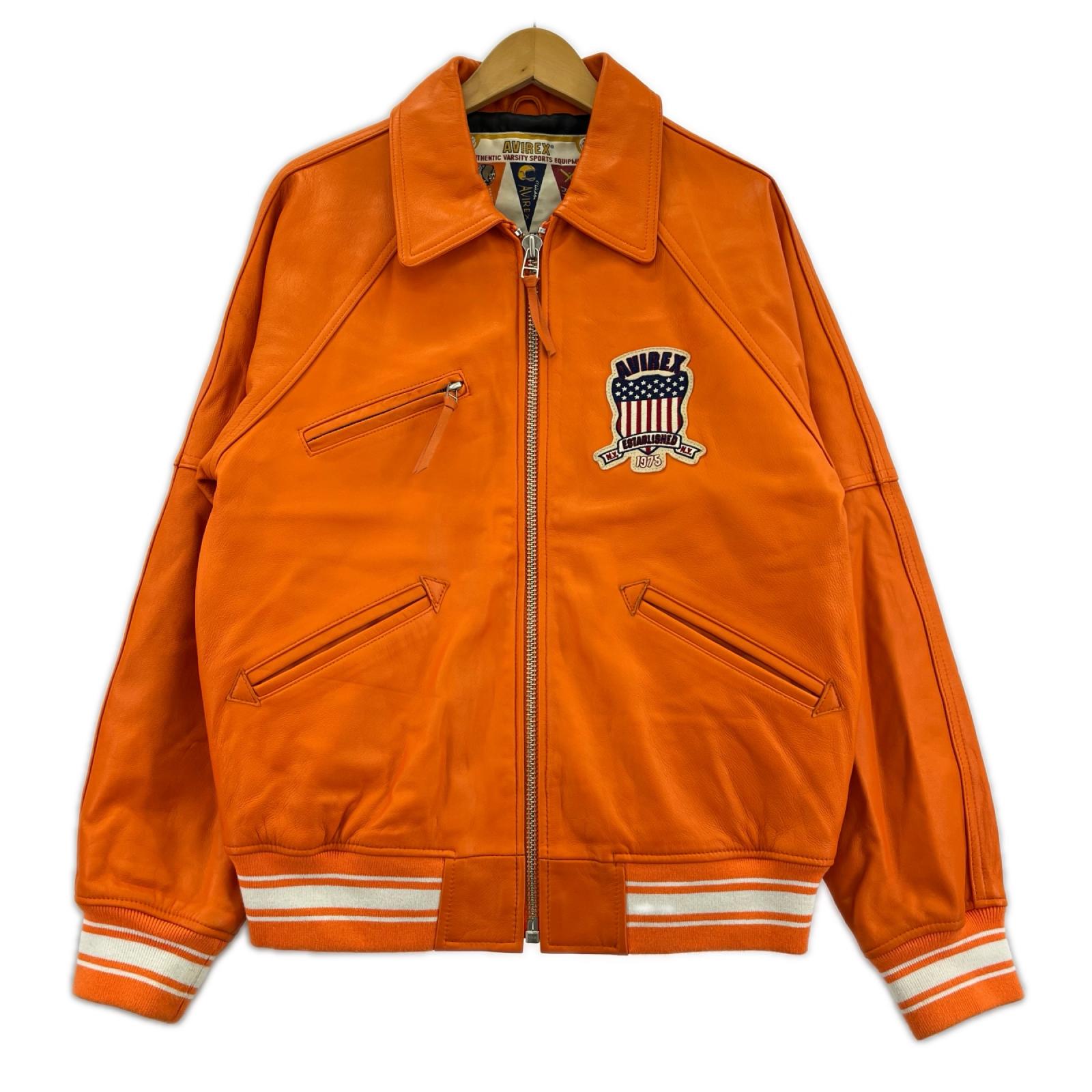 レザージャケット VARSITY LIGHT SIGNATURE LEATHER JACKET M オレンジ
