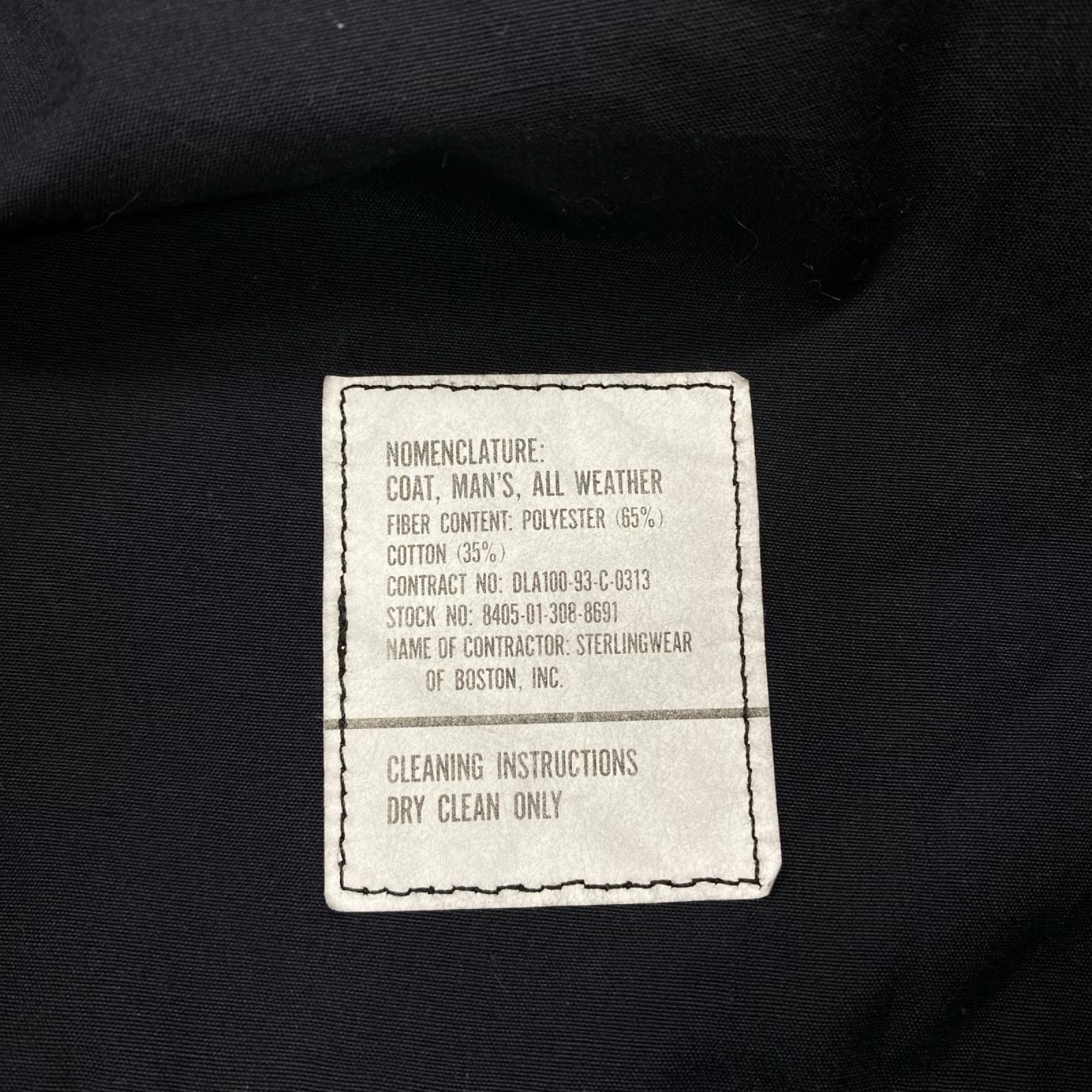 ジャケット U.S.NAVY 93年製 ALL WEATHER COAT 38 ブラック