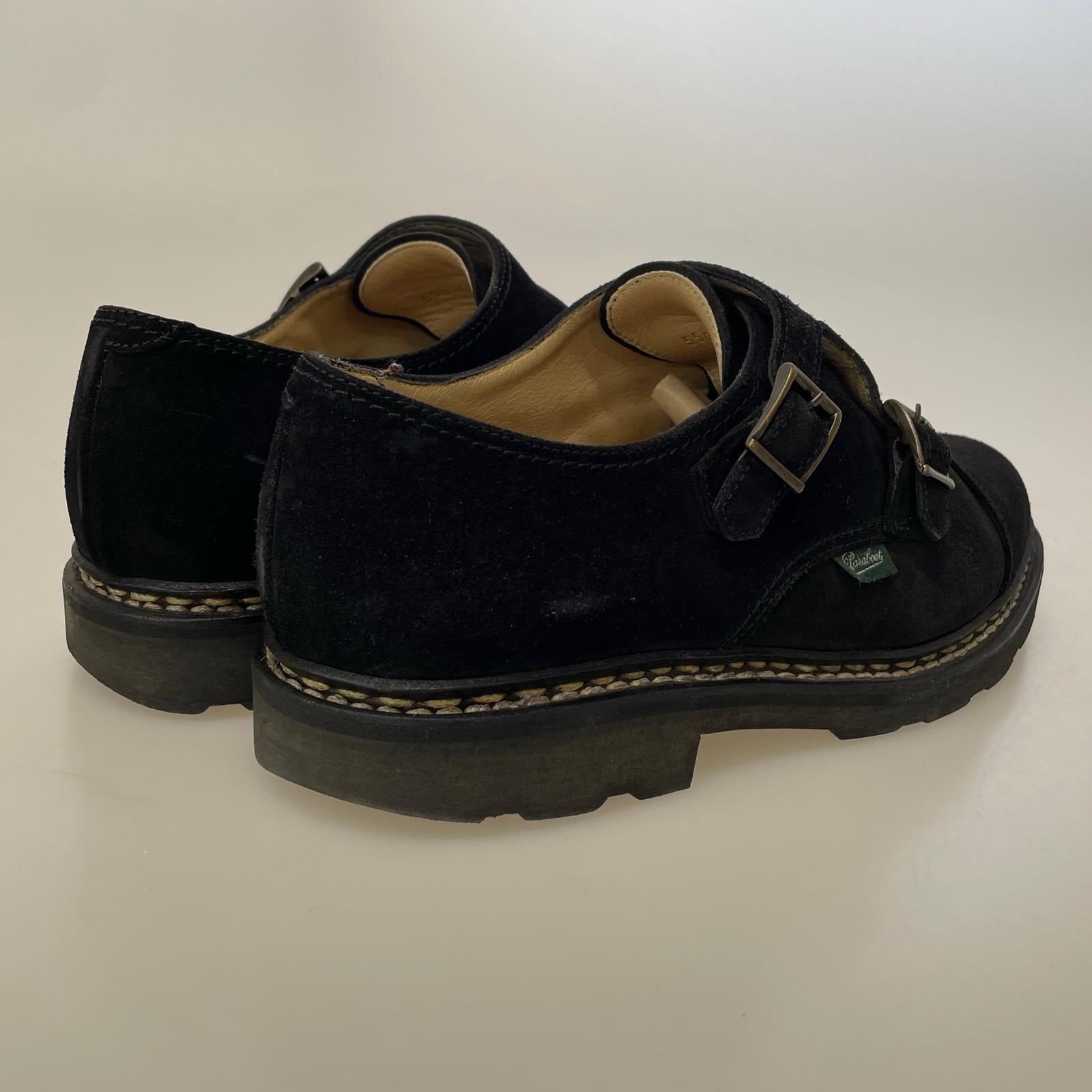 シューズ Paraboot WILLIAM スウェード ダブルモンク (6 1/2) 黒 ブラック
