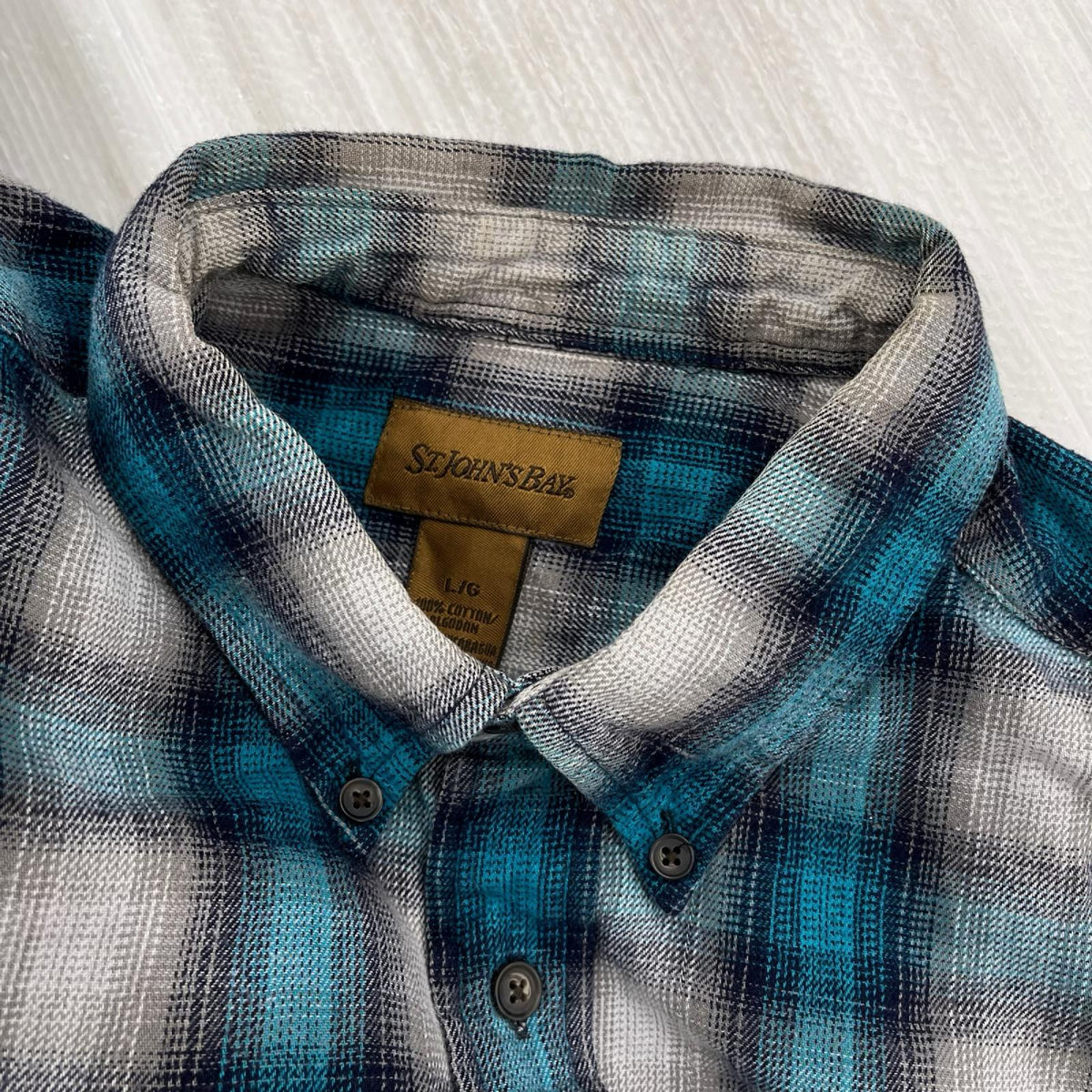 長袖Tシャツ St. JOHN’S BAY オンブレチェックネルシャツ BLU L
