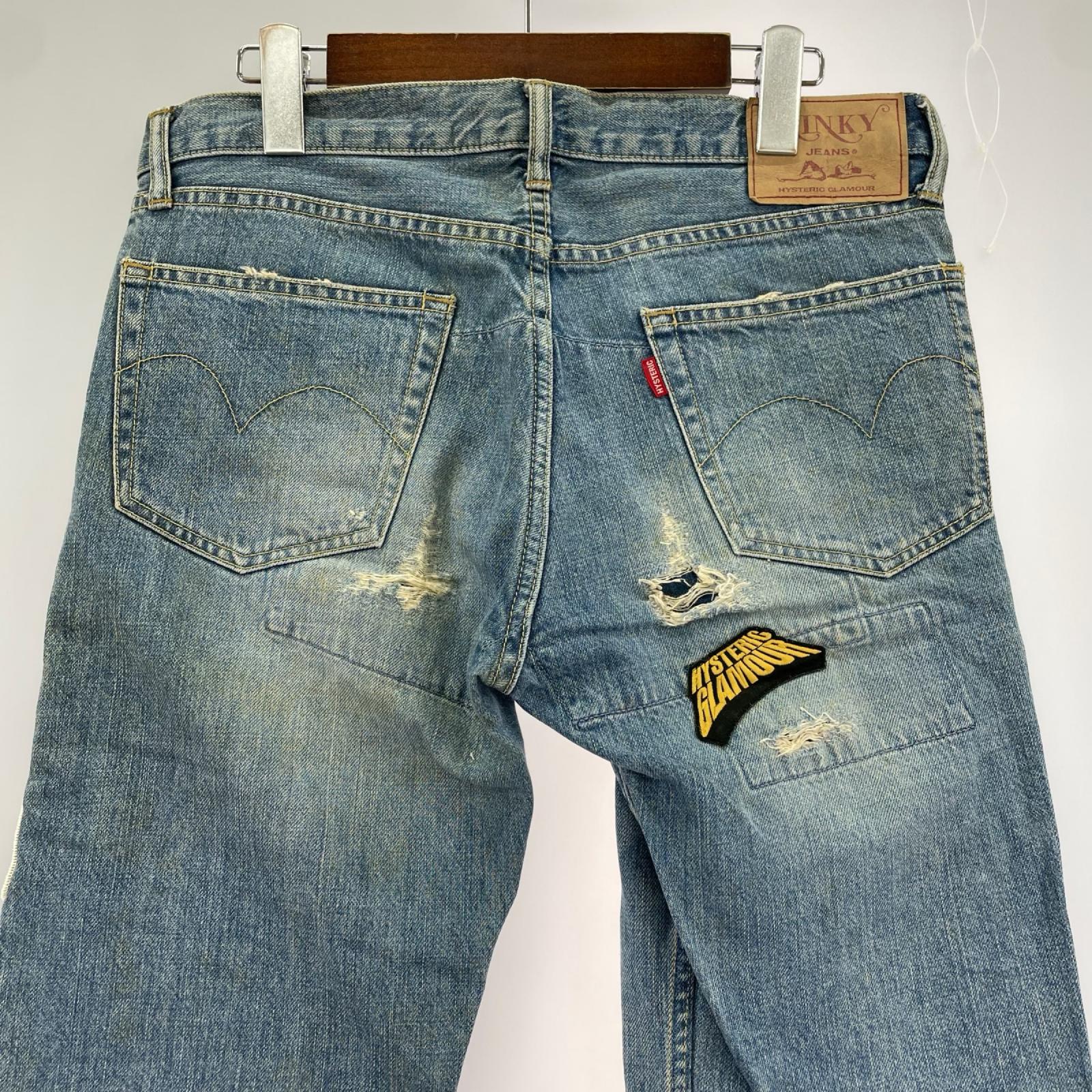 デニムパンツ ×MC5 パッチワーク ダメージ加工 デニム L L ブルー