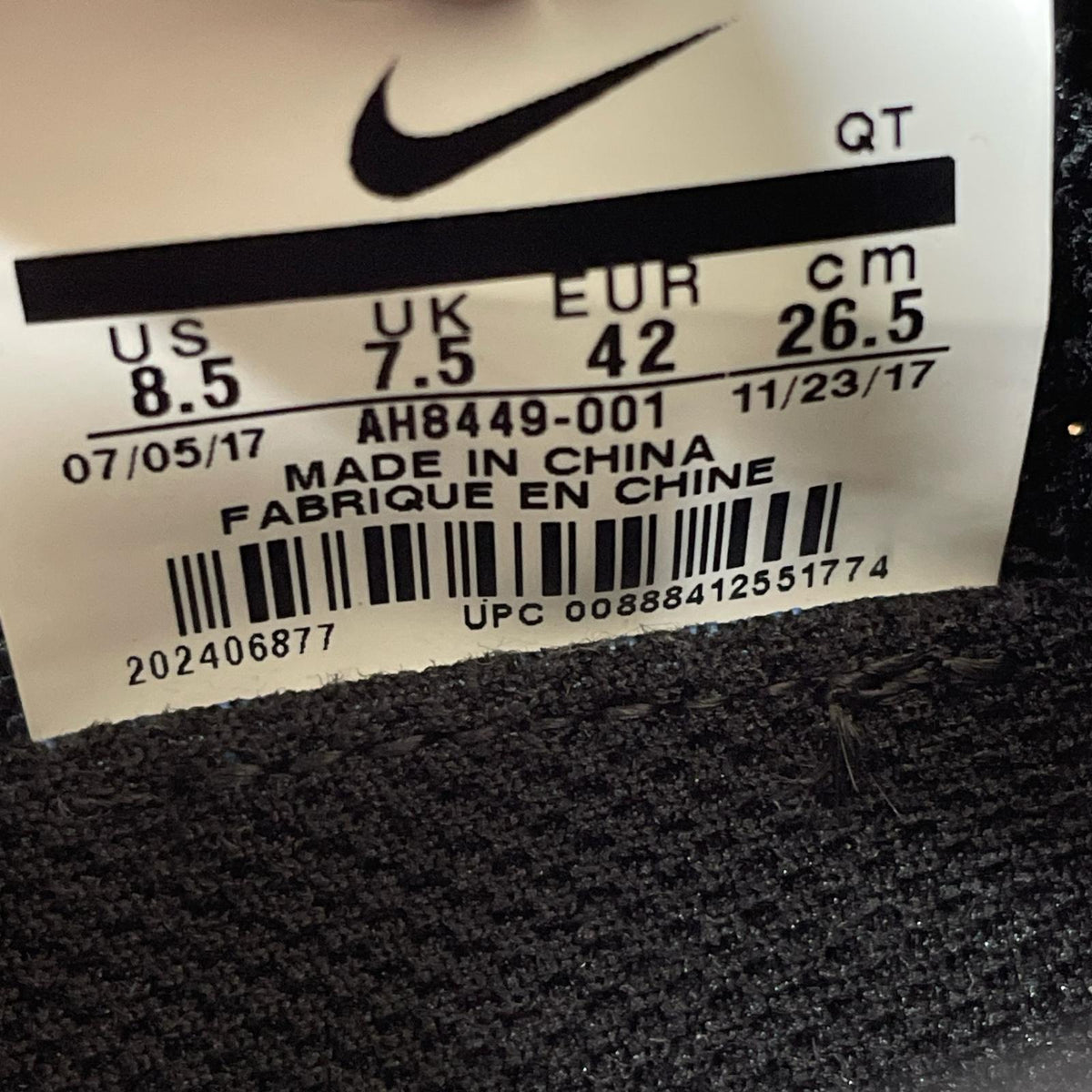スニーカー AIR VAPORMAX ANTHRACITE 黒 26.5cm 26.5cm (US8 1/2 UK8 EU43) ブラック