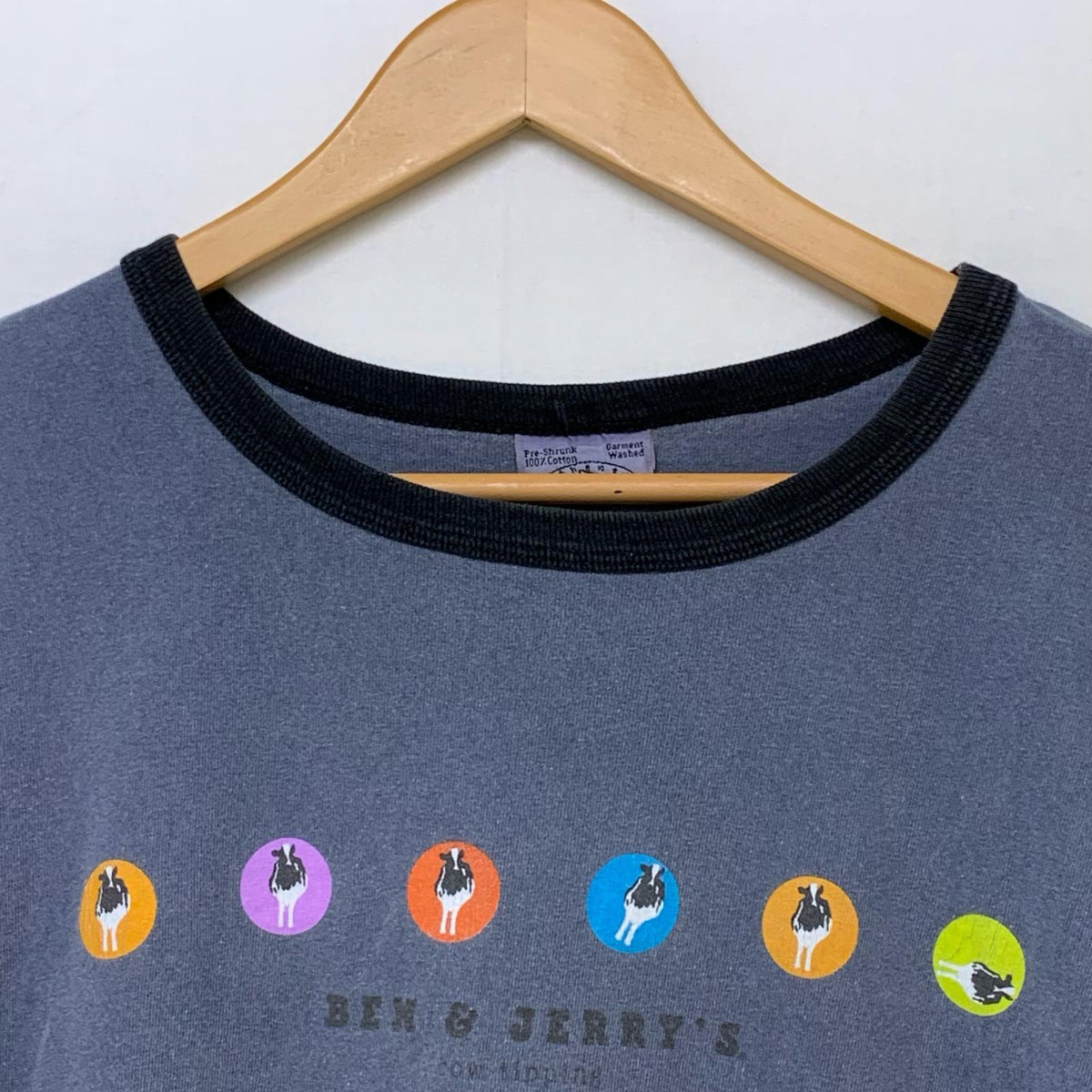 半袖Tシャツ 90s BEN&JERRY'S 企業プリント リンガーTee L ブルーグレー L