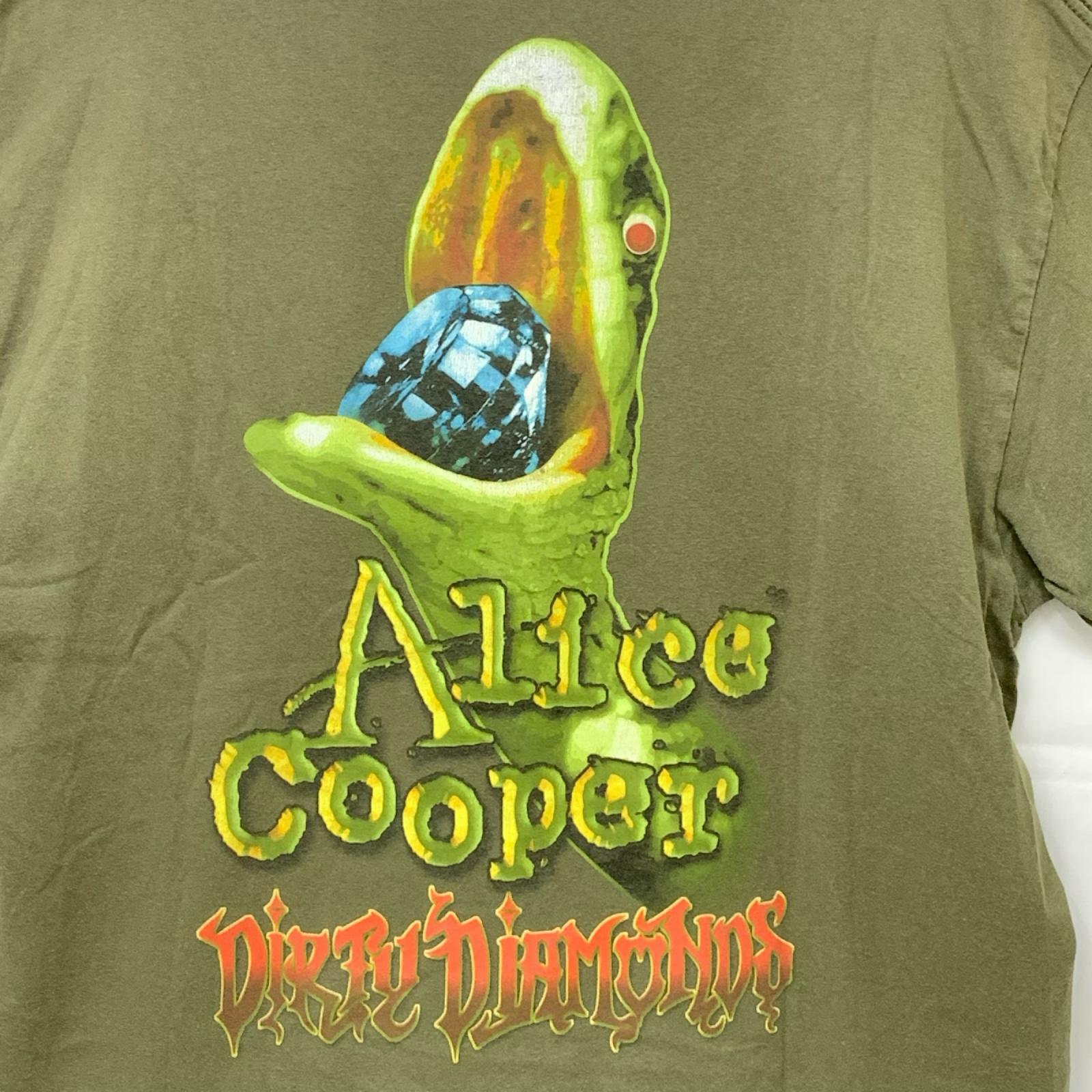 半袖Tシャツ 00s Alice Cooper DIRTY DIAMONDS アーティスト×スネーク プリントTee XL カーキ