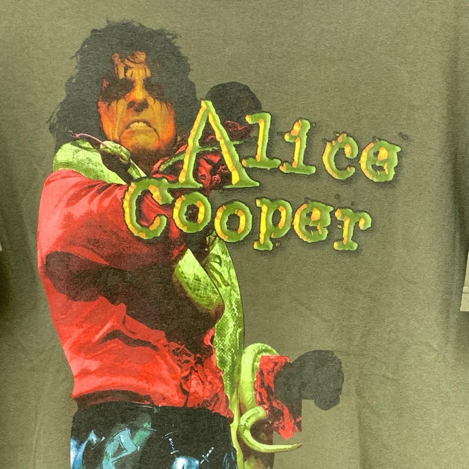 半袖Tシャツ 00s Alice Cooper DIRTY DIAMONDS アーティスト×スネーク プリントTee XL カーキ